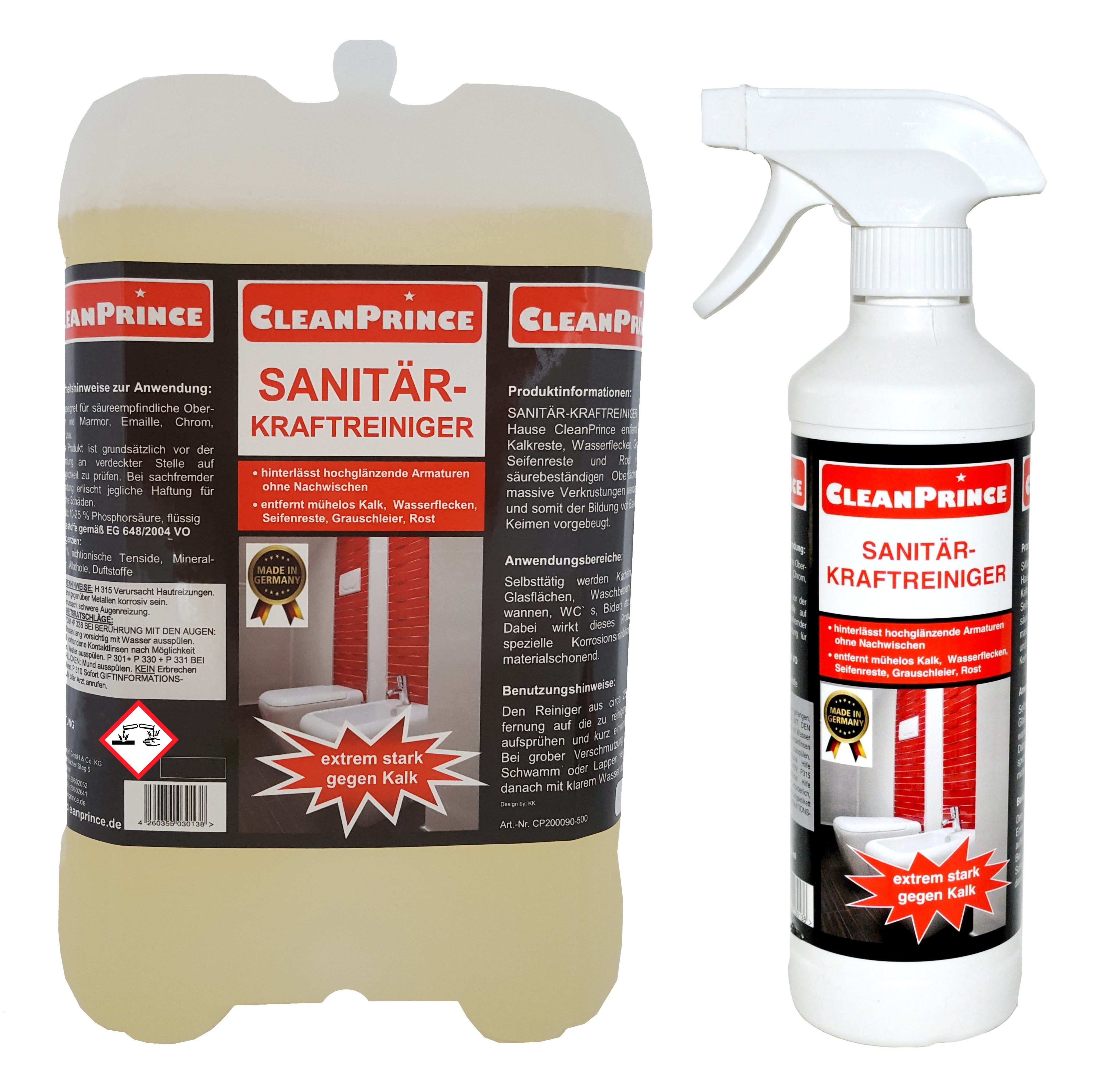 CleanPrince Sanitär-Kraftreiniger, Kacheln, Fliesen, WC, Waschbecken, Armaturen Sanitärreiniger (selbsttätiger Kraftreiniger)