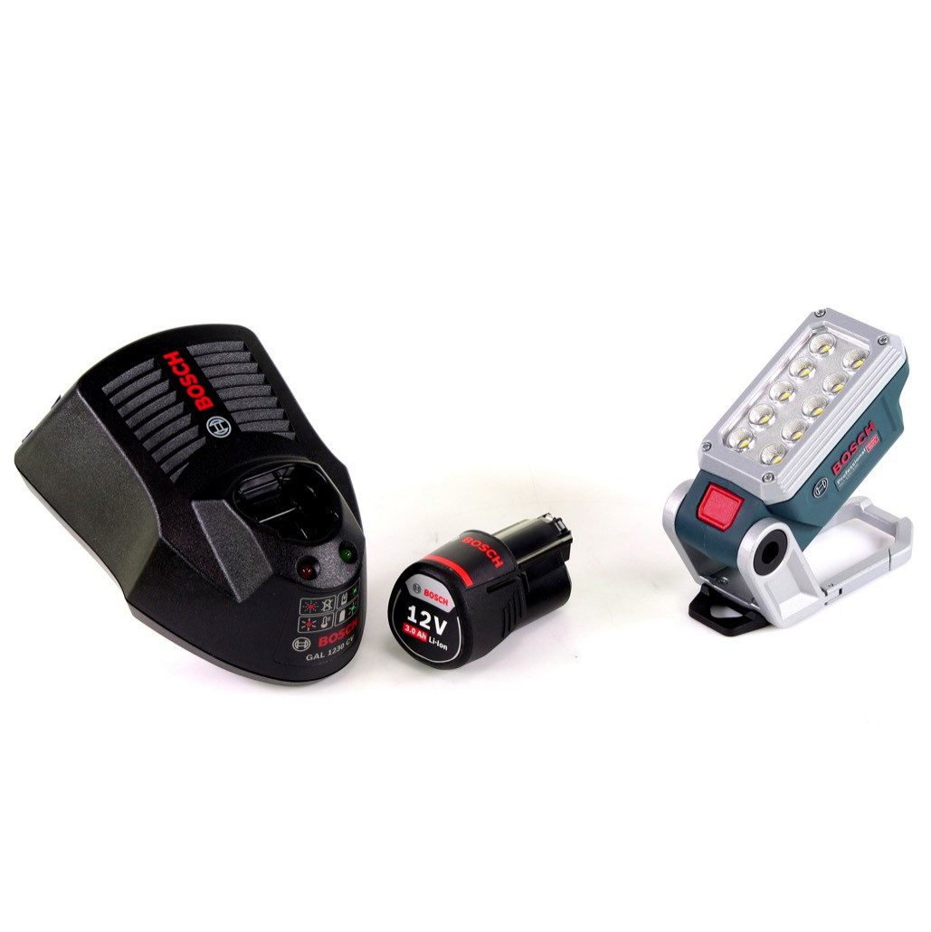 Bosch Professional Baustrahler Akku Lampe GLI 12V-330 DeciLED + 1 x 3,0 Ah Akku + Ladegerät