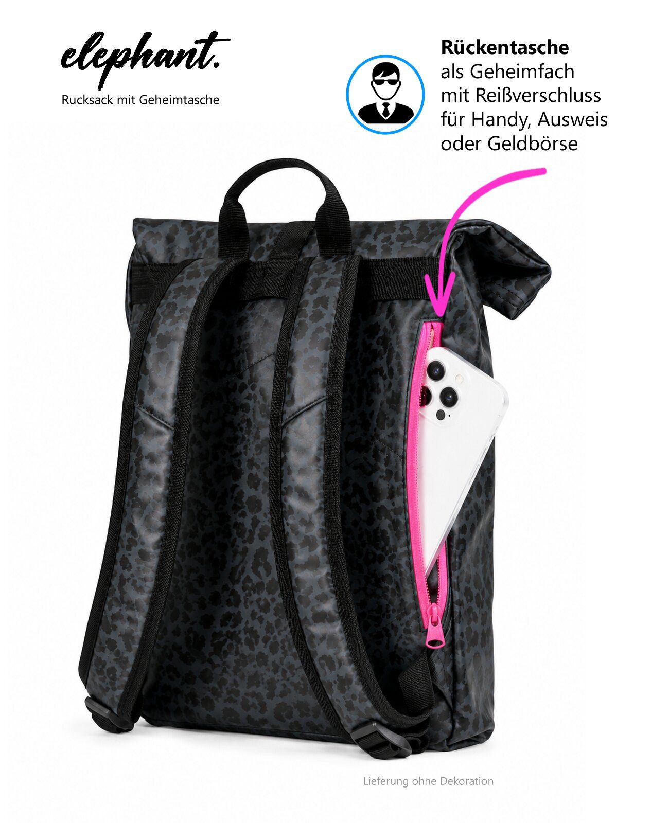 ELEPHANT Cityrucksack Lykka 12813 Damenrucksack wasserabweisend aus Plane, Rucksack Damen Handtasche iPad Tasche Geheimfach + Schlüsselbörse – Bild 4 von 5