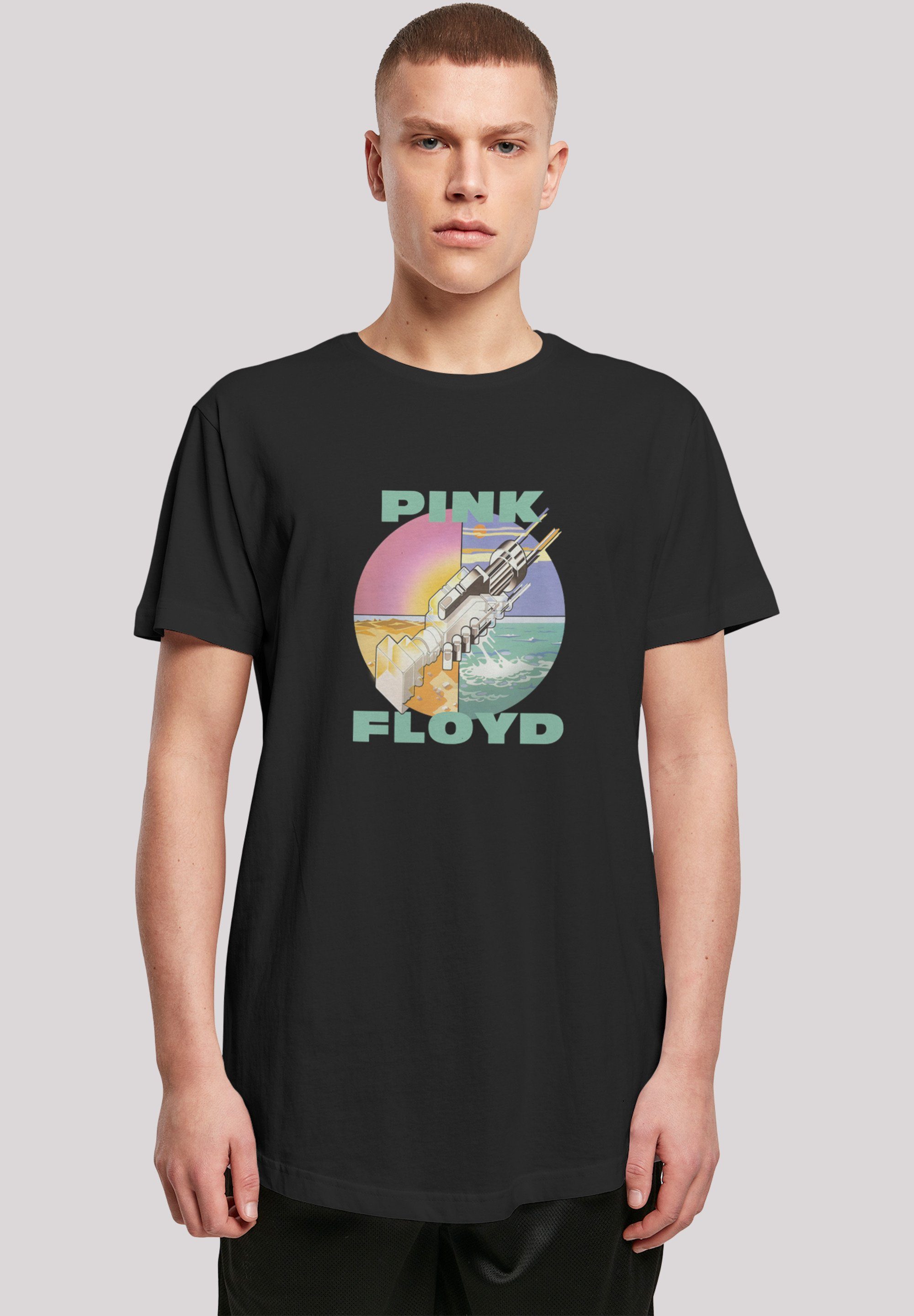 F4NT4STIC T-Shirt Long Cut T-Shirt Pink Floyd Wish You Were Here Rockband Print schwarz