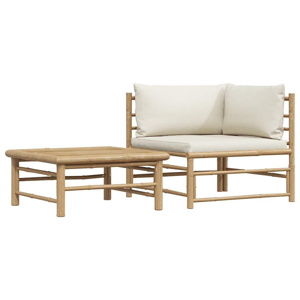 vidaXL Sofaelement 2-tlg. Garten-Lounge-Set mit Kissen Cremeweiß Bambus (1 St)