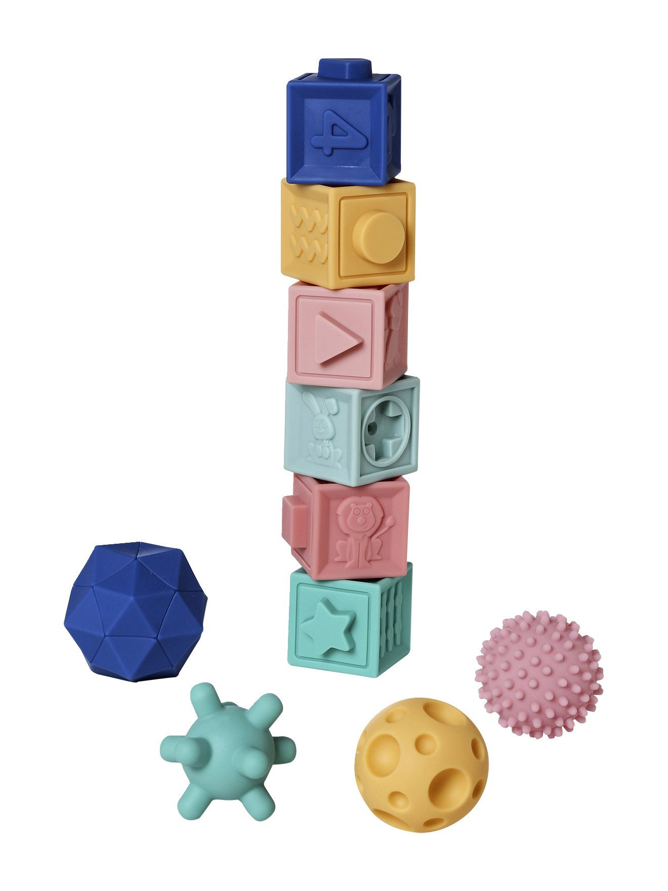 vertbaudet Lernspielzeug Baby Sensorik-Spielzeug, 6 Würfel & 4 Bälle, 4er-P günstig online kaufen