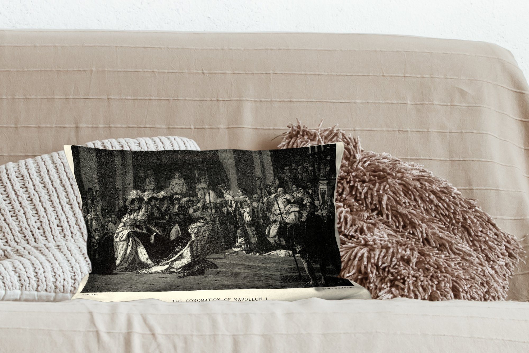 Wohzimmer Illustration Füllung, Dekokissen MuchoWow Napoleon und Zierkissen, mit einer von, großen von Dekoration, Bonaparte Schlafzimmer Gruppe Dekokissen