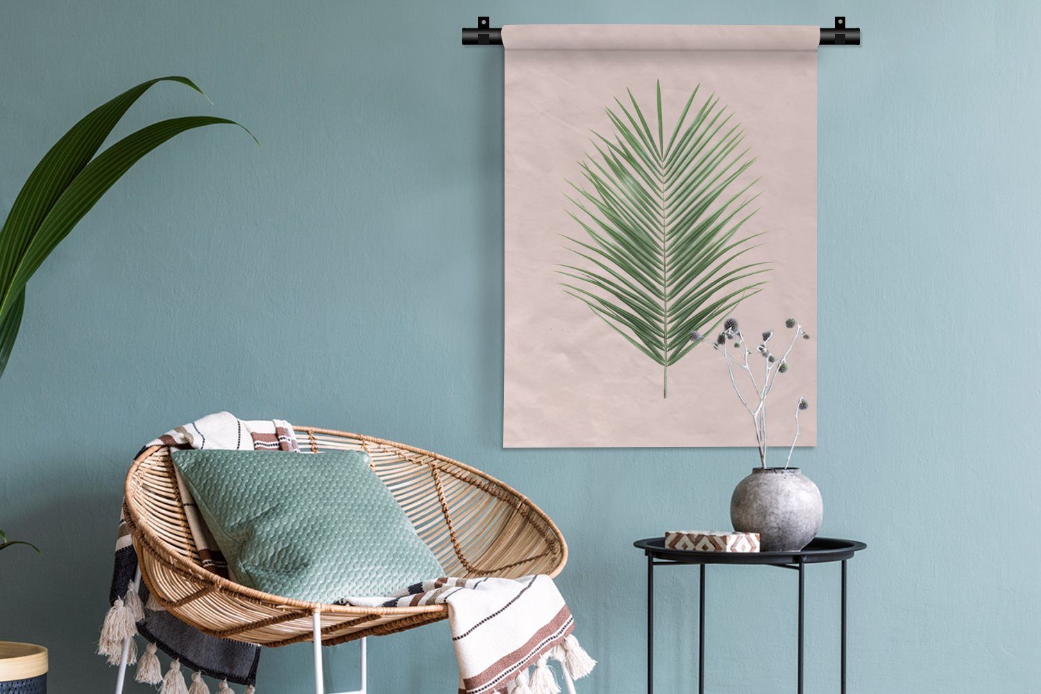 - Natur, - Deko Pflanze für Rosa MuchoWow Wand, an Tapisserie, Wohnzimmer, der - Wanddekoobjekt Schlafzimmer Grün