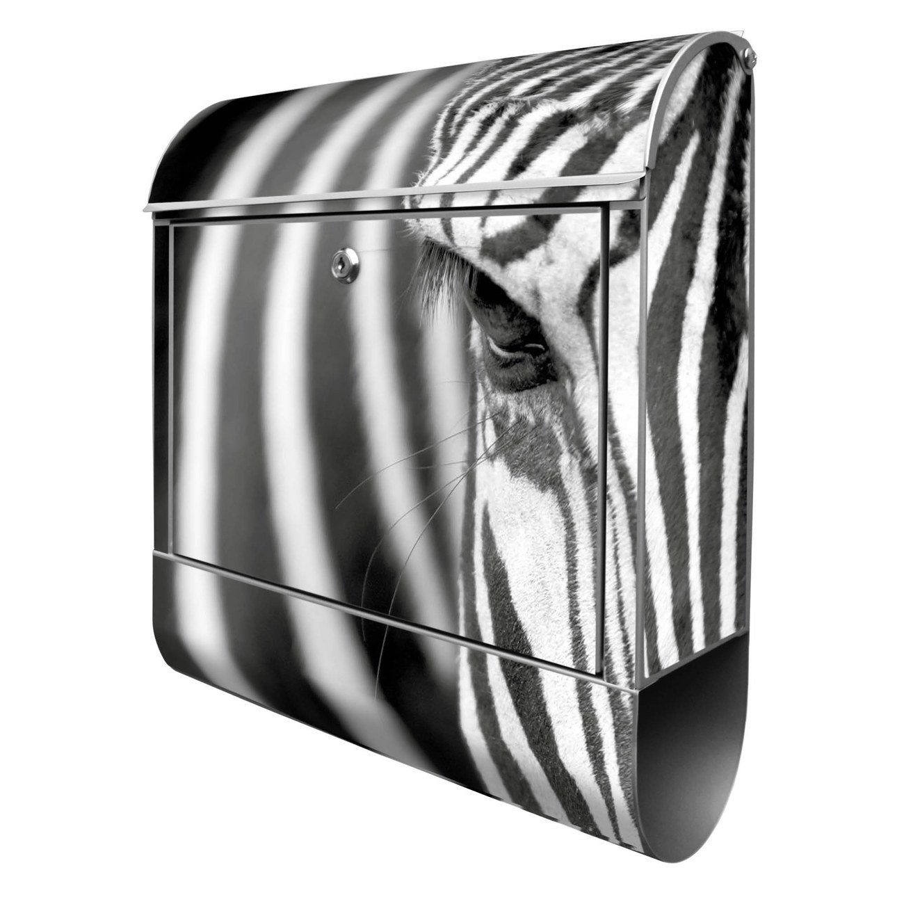 banjado Wandbriefkasten Stahl Zebra 39 47 mit x witterungsbeständig, (Wandbriefkasten x silberfarben pulverbeschichtet, 14cm Zeitungsfach), En Face