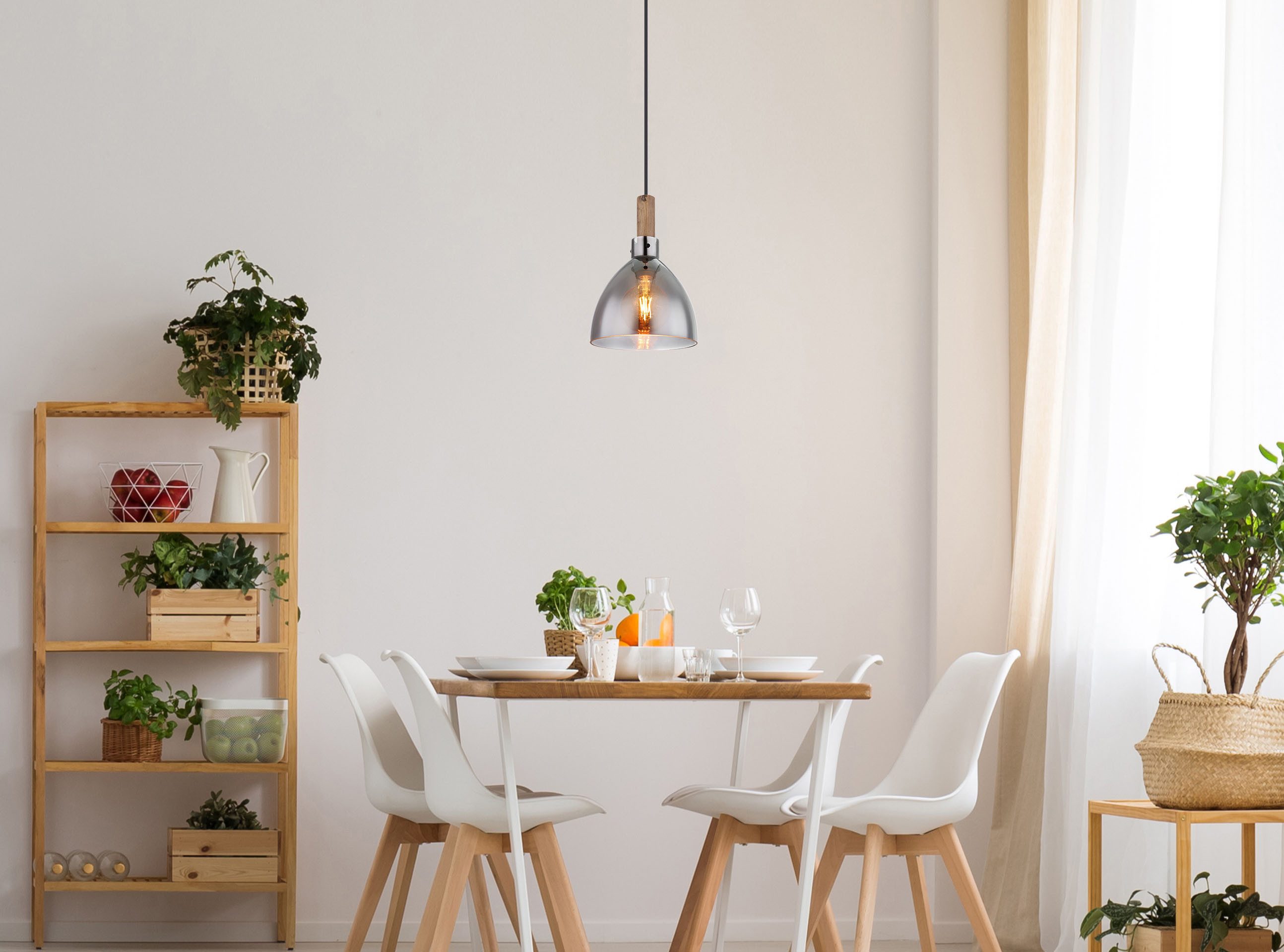 GLOBO LIGHTING Hängeleuchte MATTEA, ohne Leuchtmittel, Hänelampe/Pendelleuchte/Glas rauchfarben/Wohnzimmer/Esszimmer