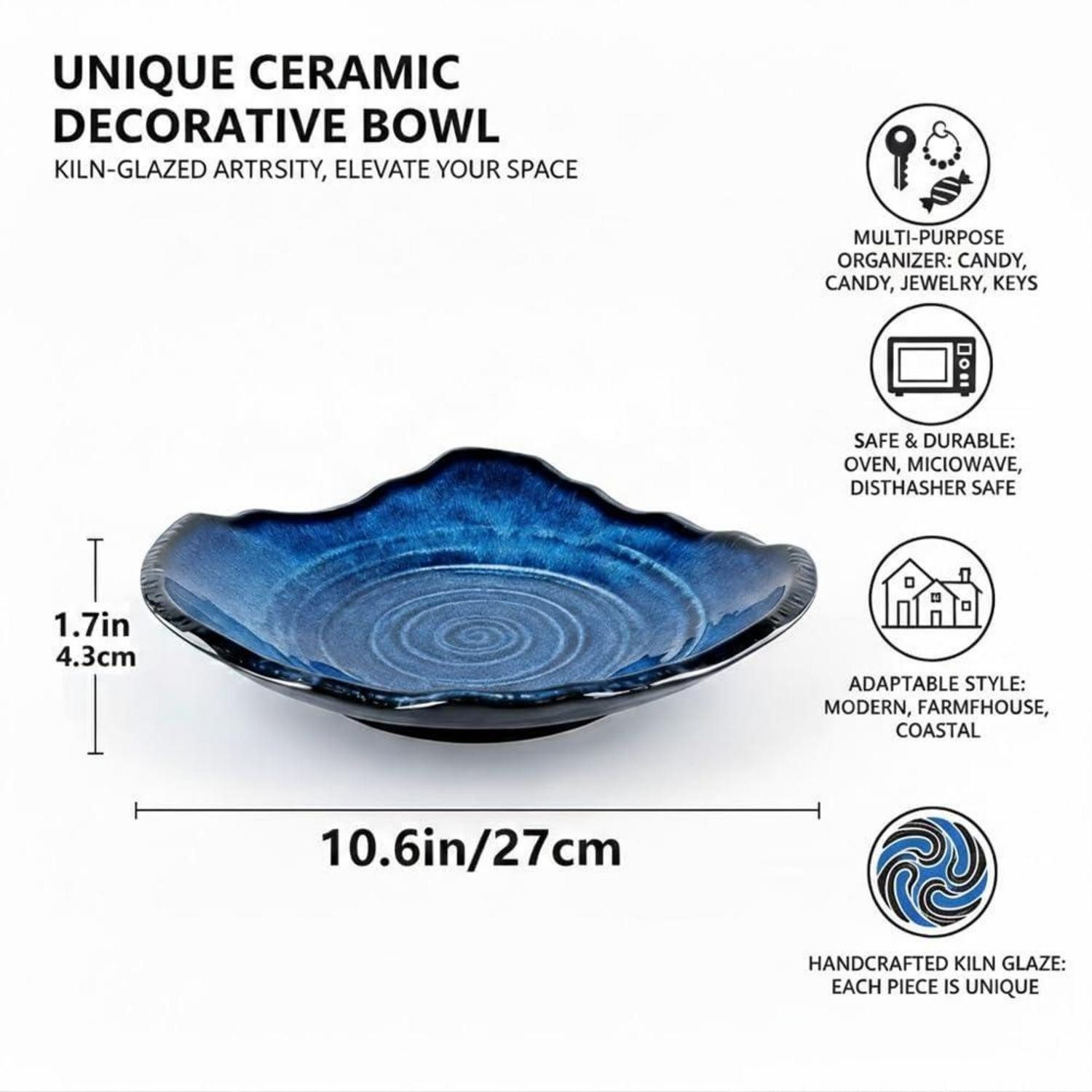 LuxusKollektion Dekoschüssel Dekorative Schüssel Keramik Blau 26,9cm (1 St)
