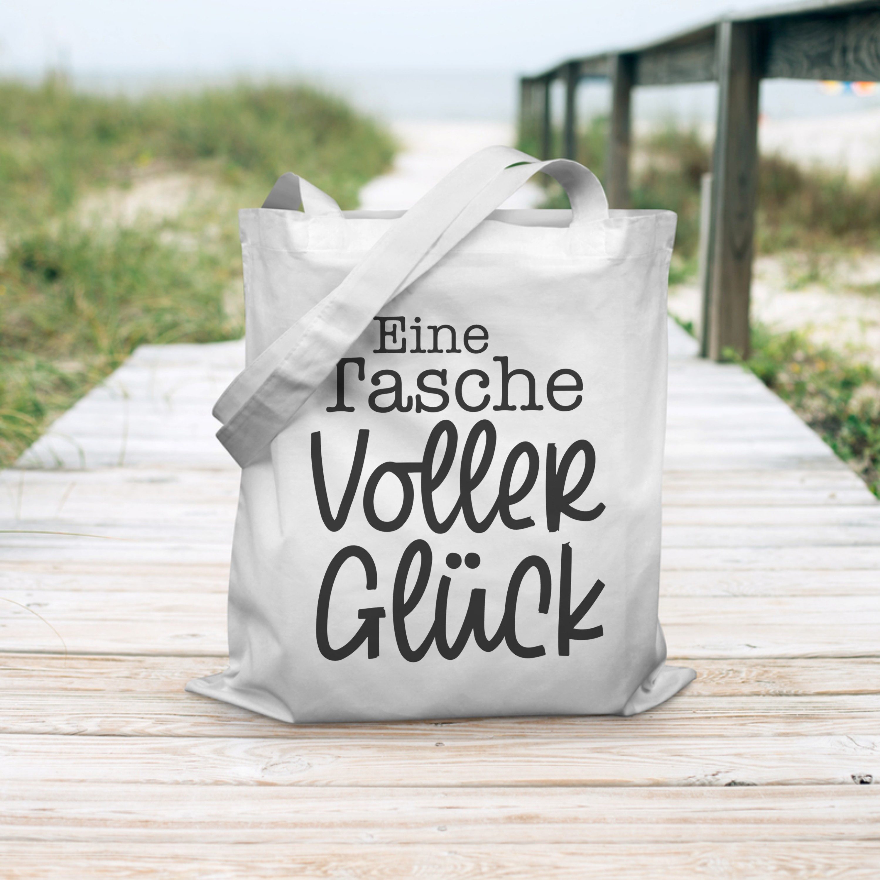 PhotoFancy Tragetasche mit Spruch 'Tasche voller Glück' - Stoffbeutel, mit lustigem Spruch