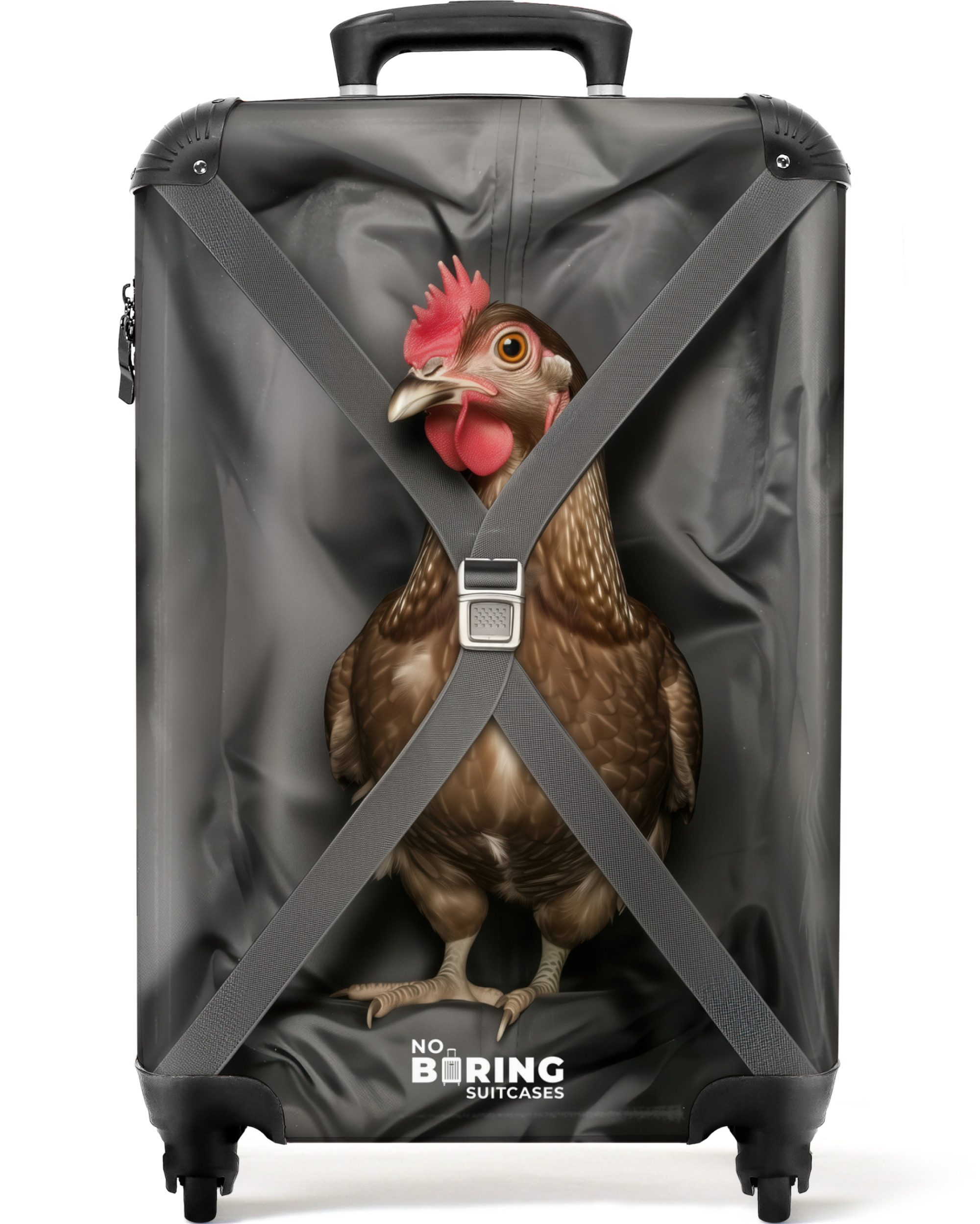 NoBoringSuitcases.com© Hartschalen-Trolley Reisendes Huhn 55x35x20cm, Reisetasche mit Rollen, Koffer Handgepäck Flugzeug