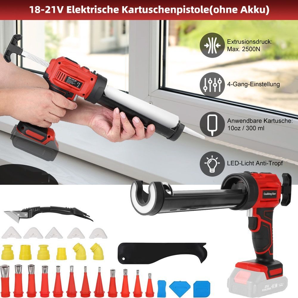 PRIISF Kartuschenpistole Silikonpistole Für Makita 18V Akku Elektrische Kartuschenpresse LED, 300 ml, Schnurlose Abdichtungspistole Glas Kitt Kleber Akku-Kartuschenpistole