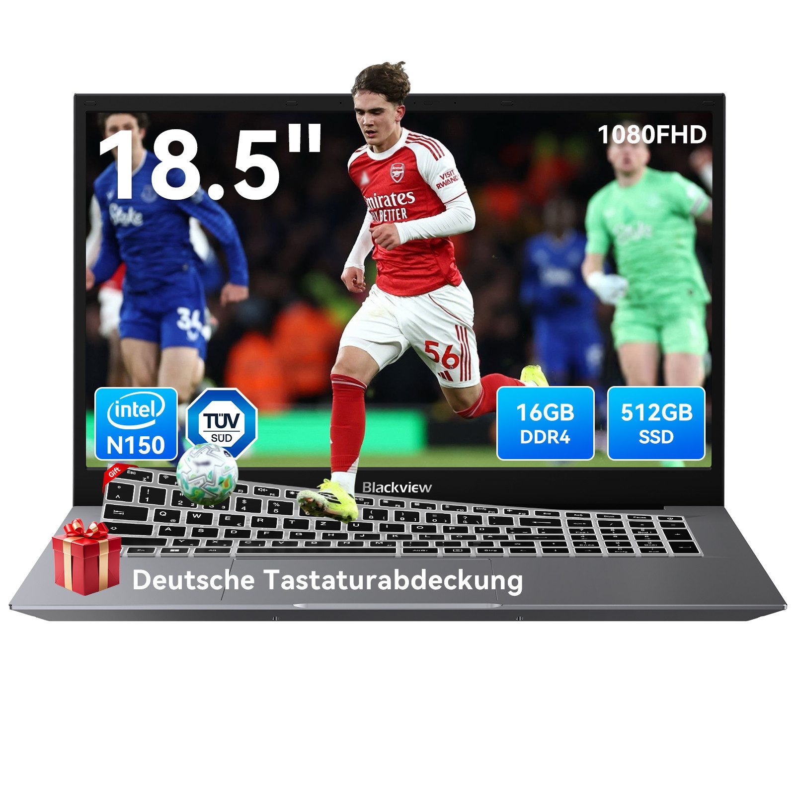 blackview 18.5" Laptop, Intel Core N150 16GB RAM 512GB SSD, Windows 11 Notebook (Intel N150 Intel Core N150, 16 GB, 512 GB SSD, Windows 11 Pro, FHD+ IPS, Silikon-Tastaturschutzfoli)