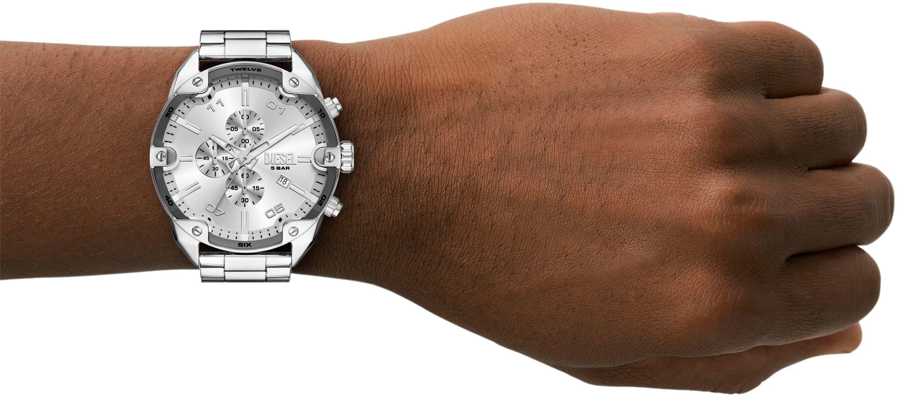 Diesel Chronograph SPIKED DZ4677, Quarzuhr, Armbanduhr, Herrenuhr, Edelstahlarmband, Stoppfunktion, Tag