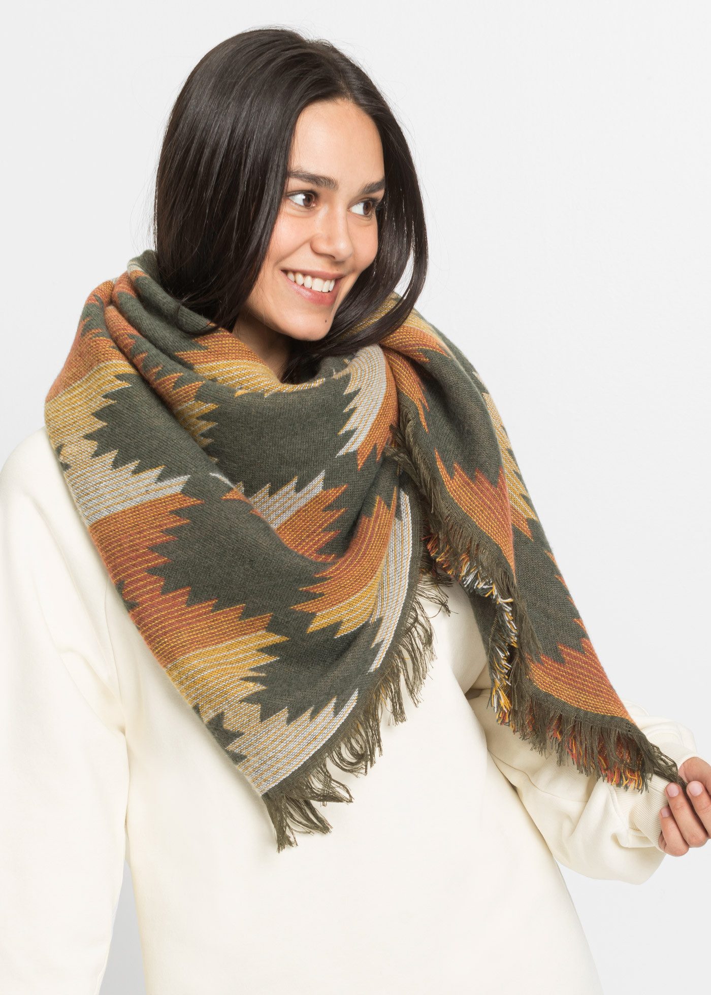 bonprix Halstuch, (1-St), XXL-Form, aus Polyacryl und Polyester, mit Fransen, casual Stil