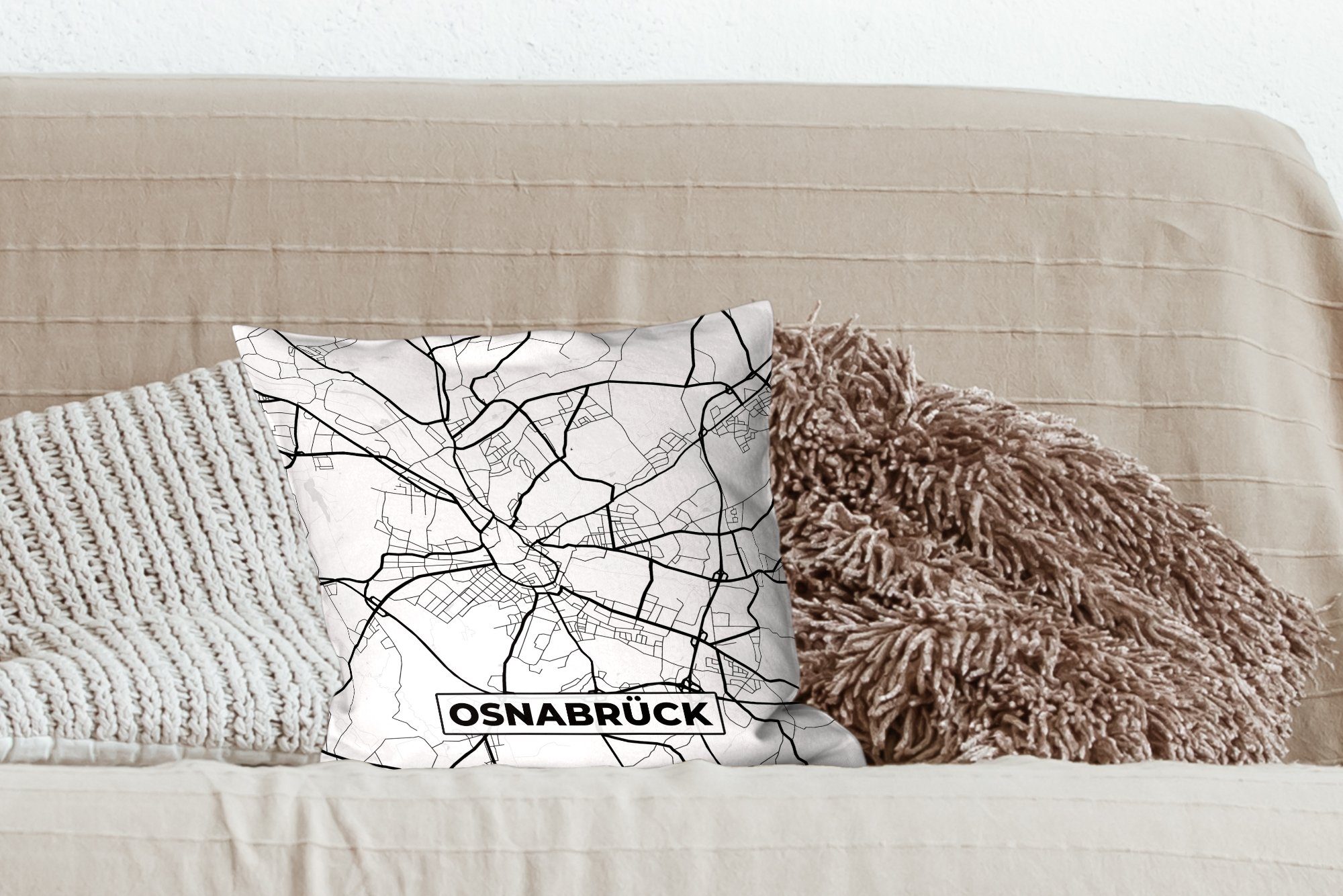 Füllung Karte - Osnabrück Stadtplan, Karte Schlafzimmer, Sofakissen Dekokissen mit - für - Deko, Wohzimmer, Zierkissen MuchoWow