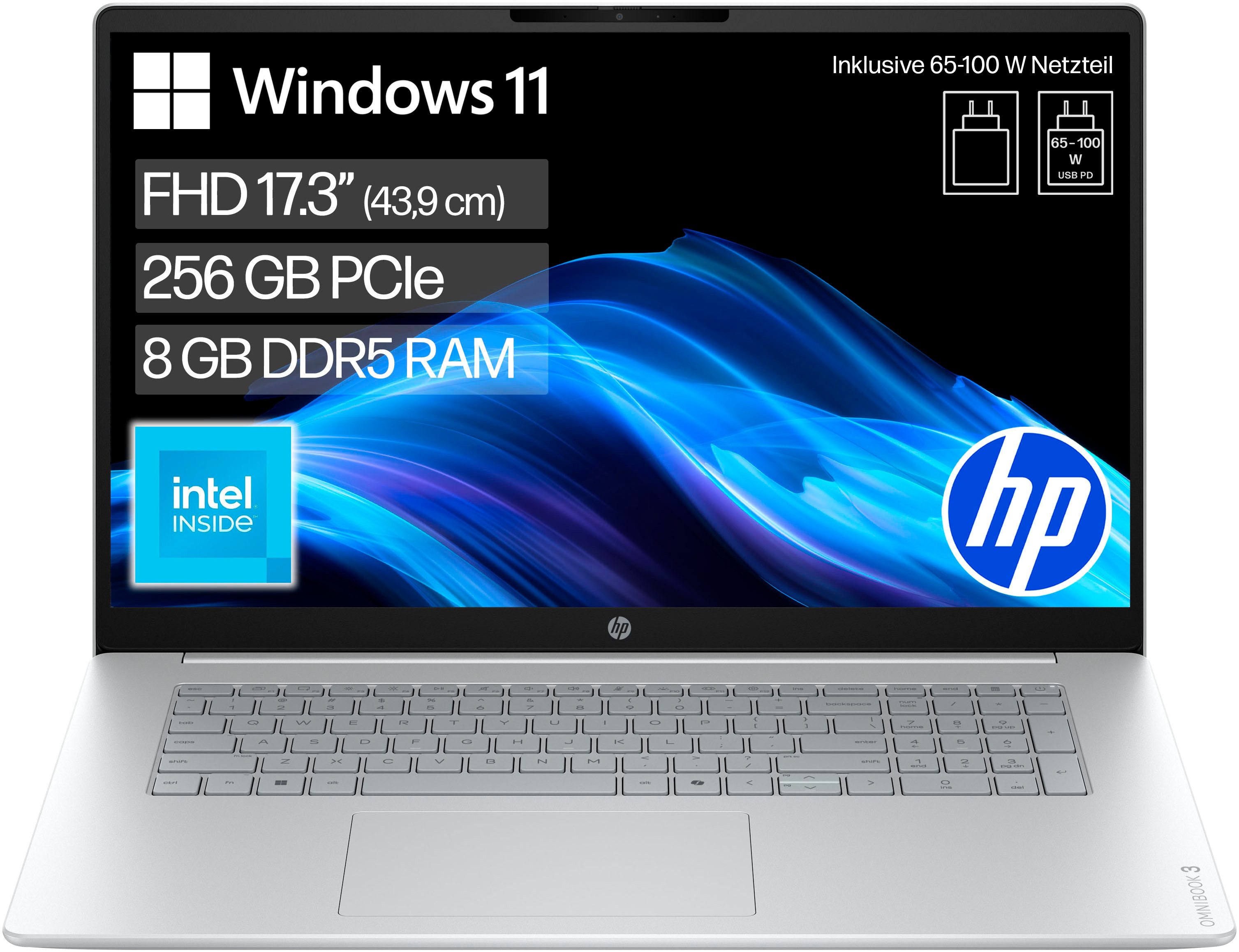 HP OmniBook 3 17-dk0512ng Notebook (43,9 cm/17,3 Zoll, Intel N-Reihe N150, Intel Graphics, 8 GB, 256 GB SSD)