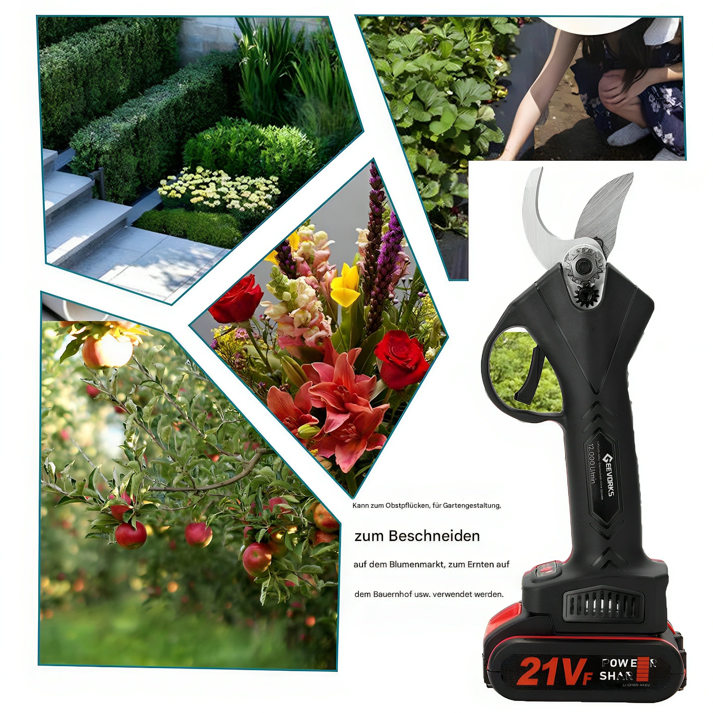 GARRYFIZH Akku-Astschere Bürstenloser Motor 21V Elektrische Astschere Gartenschere, (Gartenschere), Akku Grtenschere Mit Aufbewahrungsbox