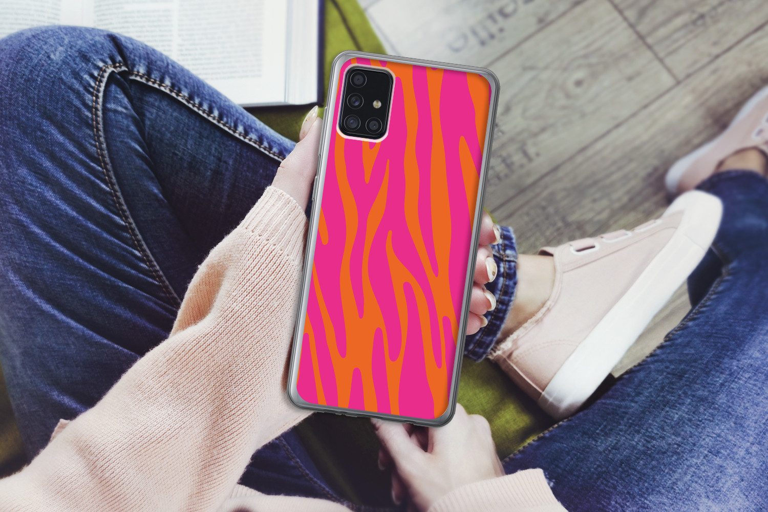 MuchoWow Handyhülle für Samsung Galaxy A52 5G Zebramuster - Rosa - Orange - Tiermuster, Smartphone-Bumper, Print, Handy Schutzhülle Dünn
