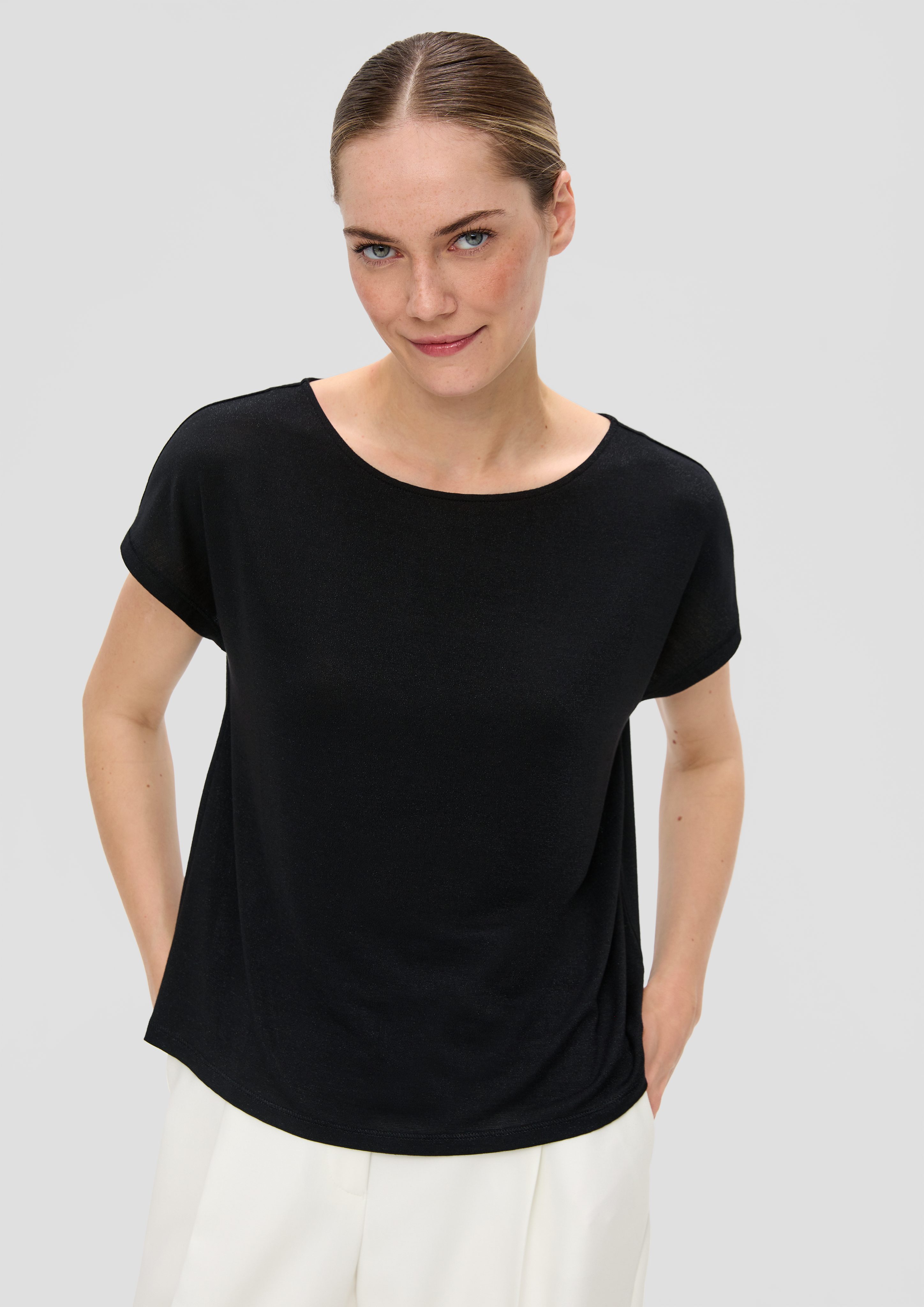 s.Oliver BLACK LABEL Shirttop Fließendes Jersey-T-Shirt aus Glitzergarn