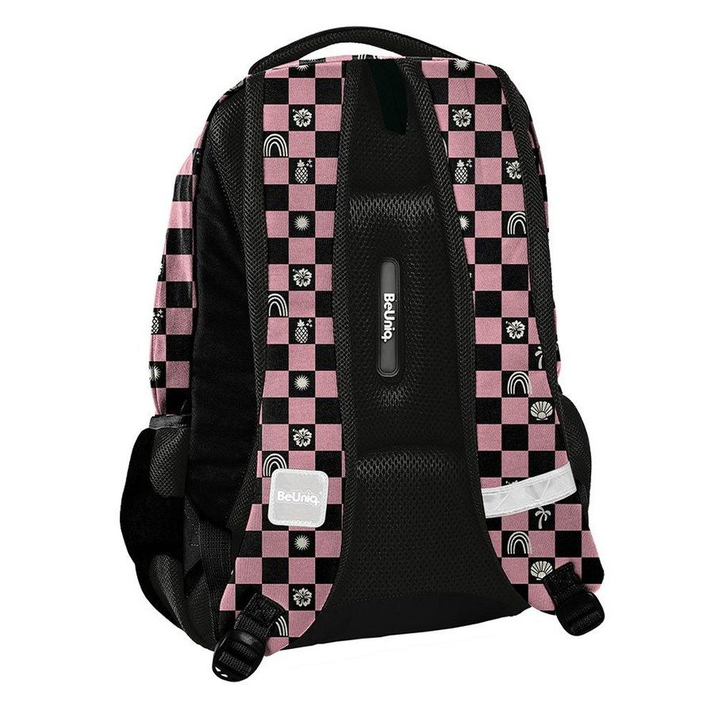 PASO Schulrucksack, Gitter – Schulrucksack Jugendliche – Schwarz, Rosa