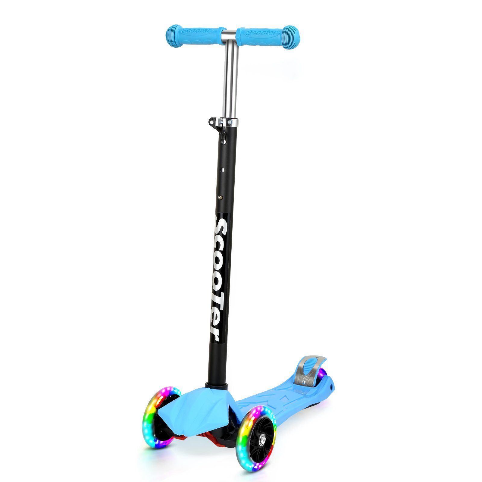 Gimisgu Scooter Räder Blau Cityroller Tretroller Höhenverstellbar LED Kinderroller