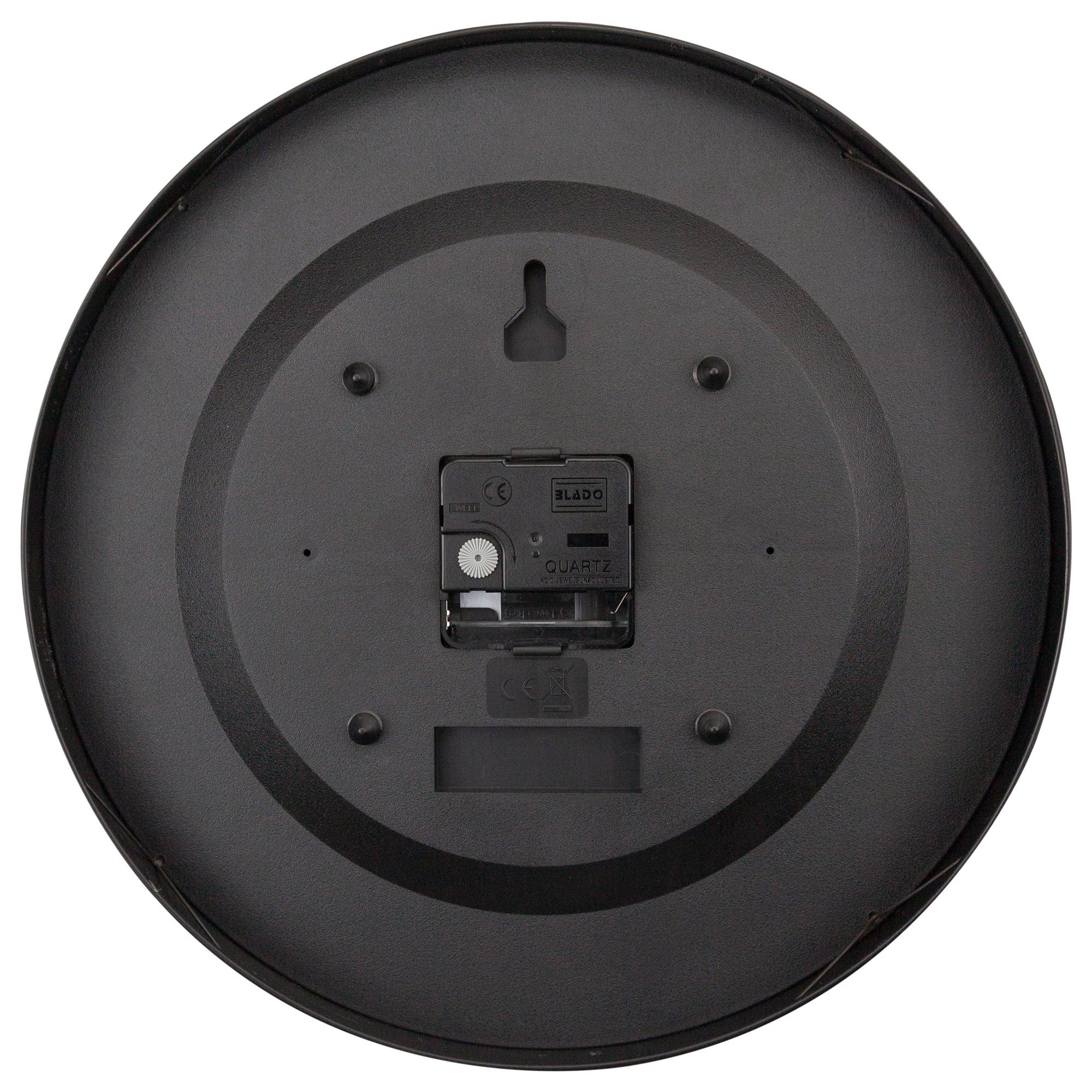 schwarz 3256 NEXTIME Metallgehäuse Wanduhr (mit Glas) schlankem kuppelförmigen und
