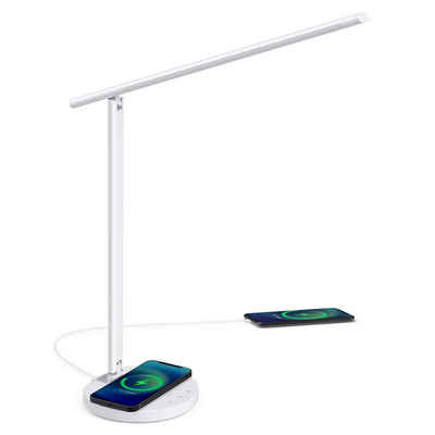 Tomons LED Tischleuchte »Schreibtischlampe Dimmbar, 3 Farbstufen, 6 Helligkeits«, LED fest integriert, Farbwechsler, unterstützt kabelloses Laden für Smartphone, Timer, 10W, Touch-Steuerung