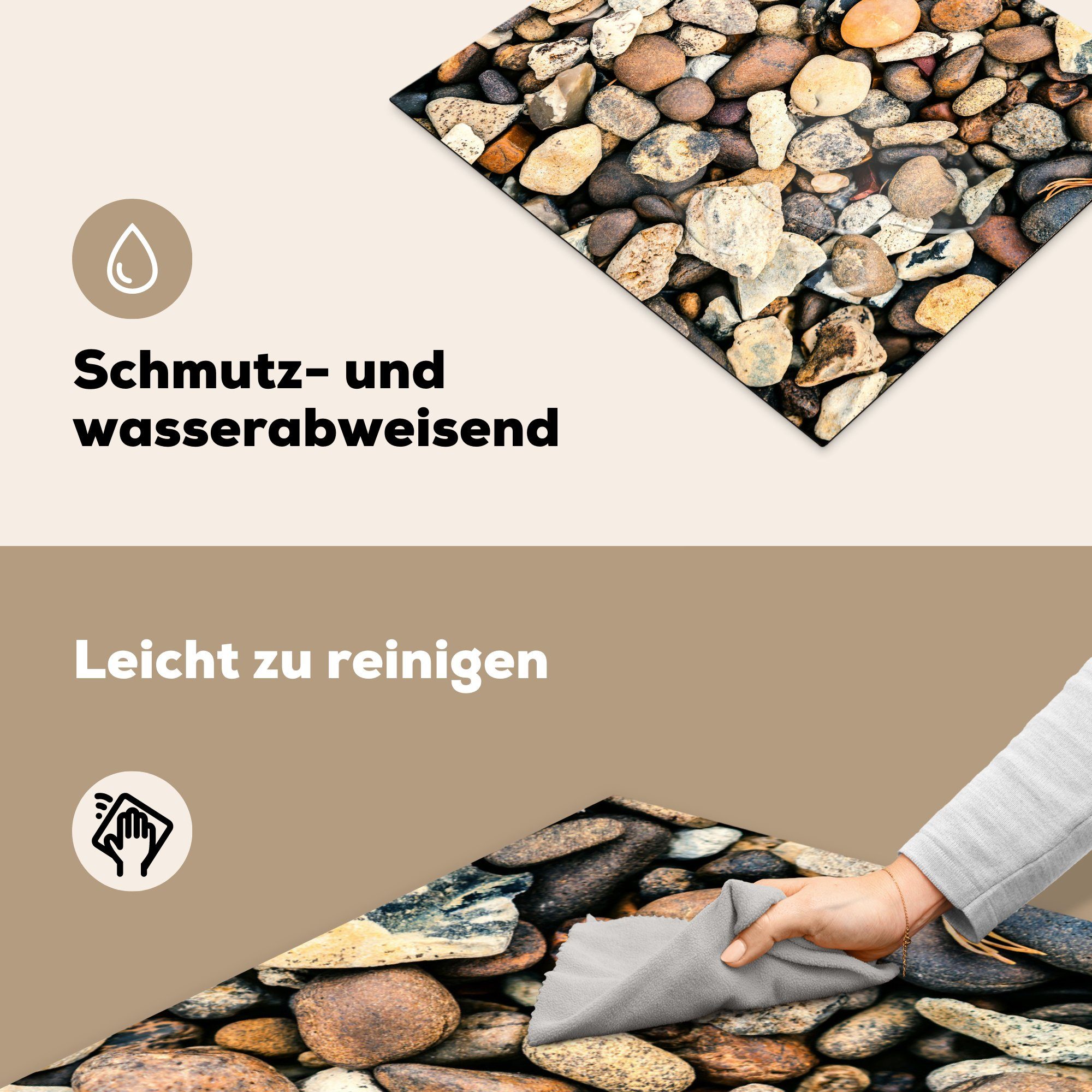 Steine Kies Ceranfeldabdeckung Induktionskochfeld, (1 cm, 59x51 Vinyl, Induktionsschutz, tlg), Naturstein, - Herdblende-/Abdeckplatte - MuchoWow