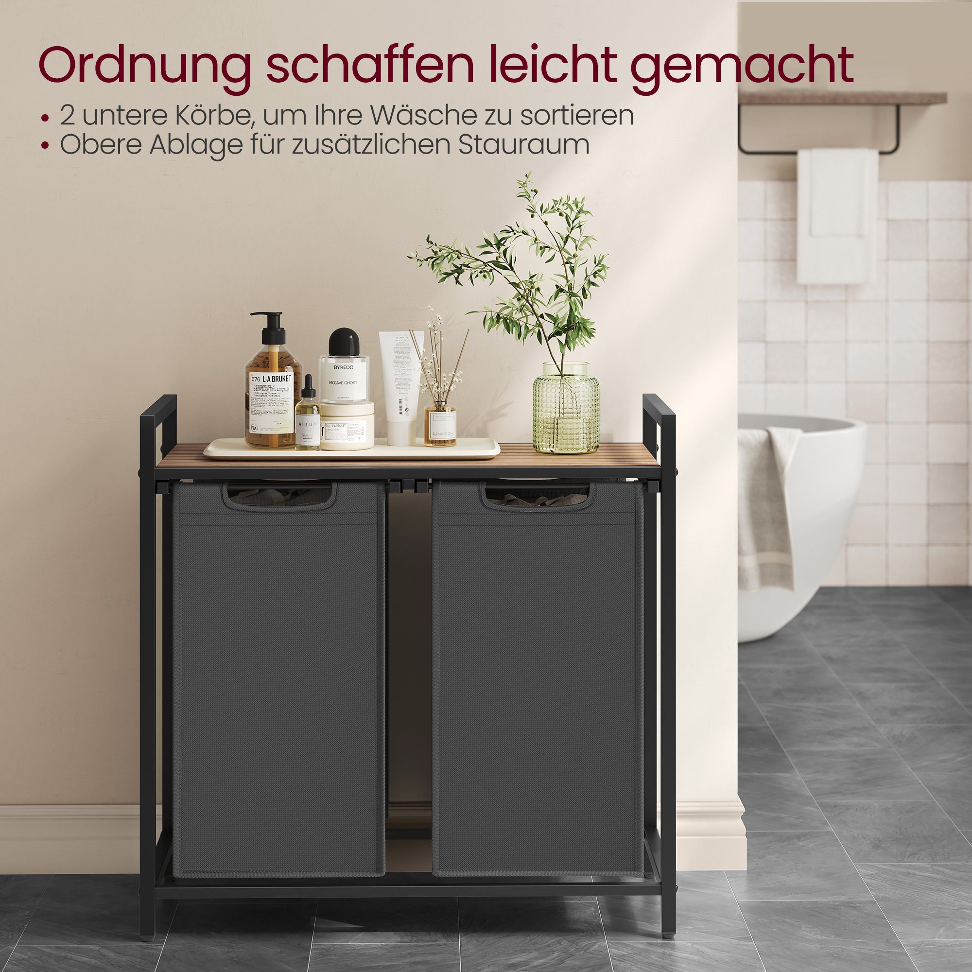 VASAGLE Wäschekorb, 2 Wäschesäcke aus Oxford-Gewebe, abnehmbar, 2 x 46 L