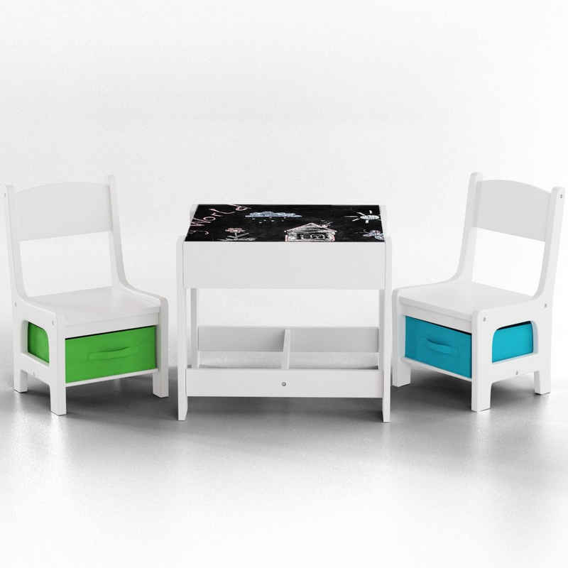 Baby Vivo Kindersitzgruppe Kindersitzgruppe multifunktionaler Tisch 2 Stühle aus Holz - Max