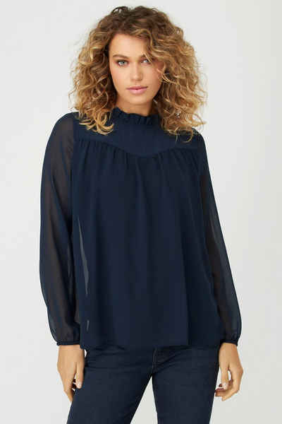 Gina Laura Satinbluse Bluse Identity Chiffon Stehkragen blickdichtes Top