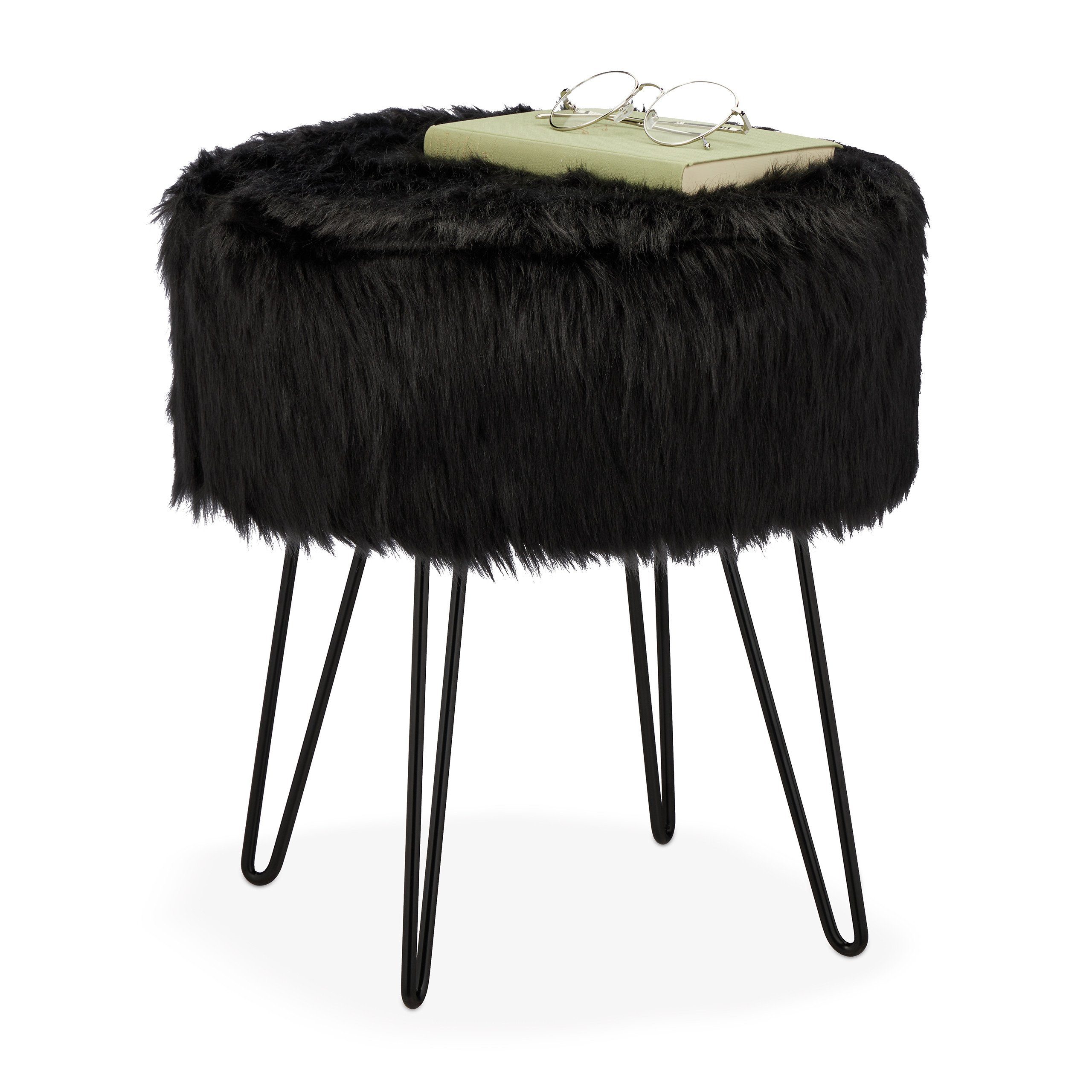 relaxdays Sitzhocker Fellhocker schwarz günstig online kaufen