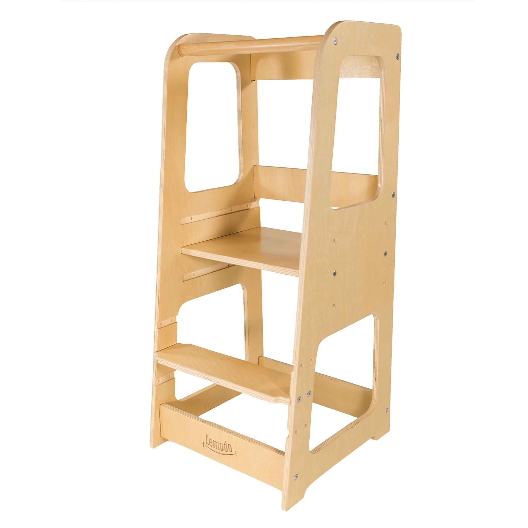 Lemodo Stehhilfe Lernturm für Kinder ab 1 Jahr aus Birkenholz, höhenverstellbar, aus Birkenholz, höhenverstellbar