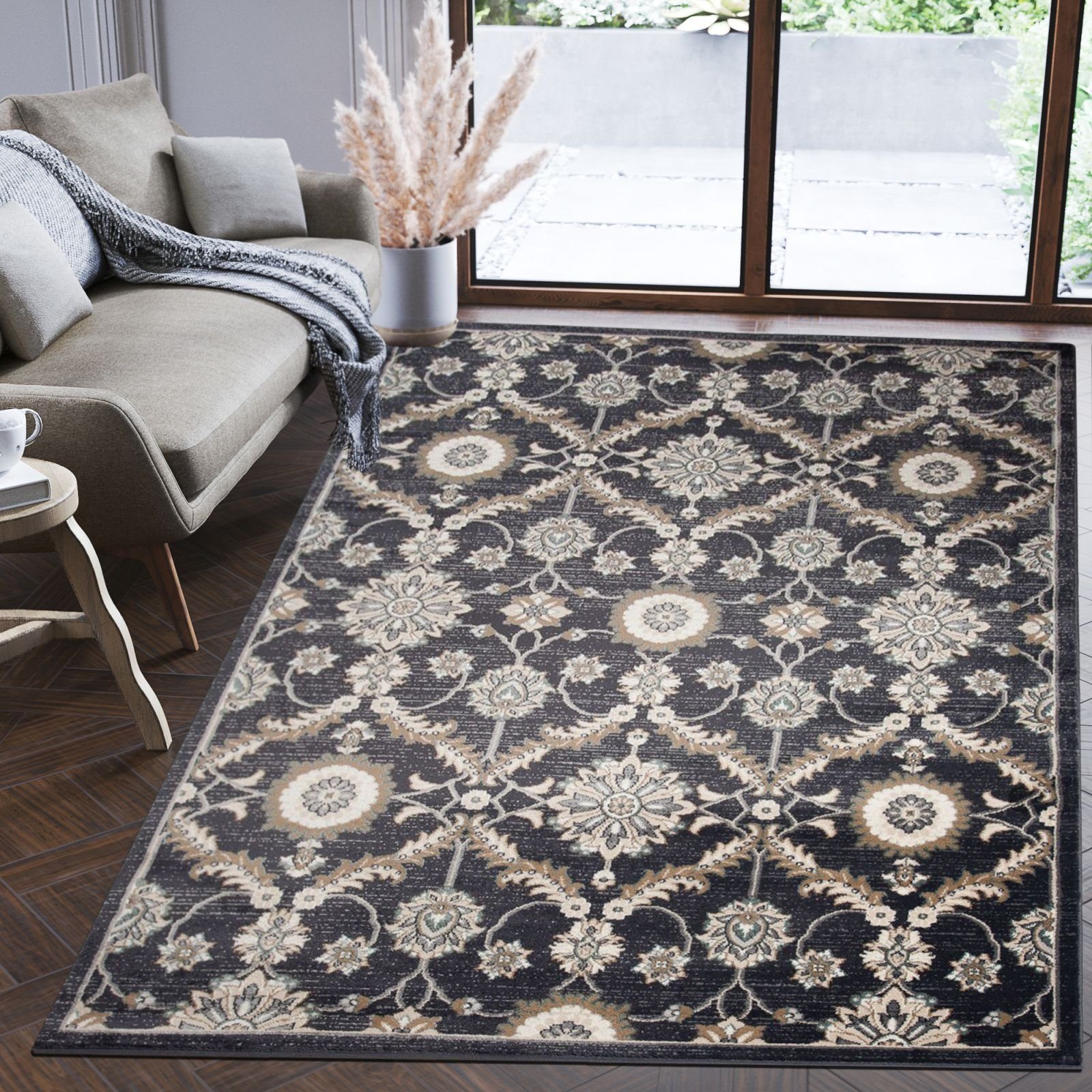 Mazovia Orientteppich Oriente Teppich - Traditioneller Teppich Orient Schwarz, 60 x 100 cm, Geeignet für Fußbodenheizung, Pflegeleicht, Wohnzimmerteppich