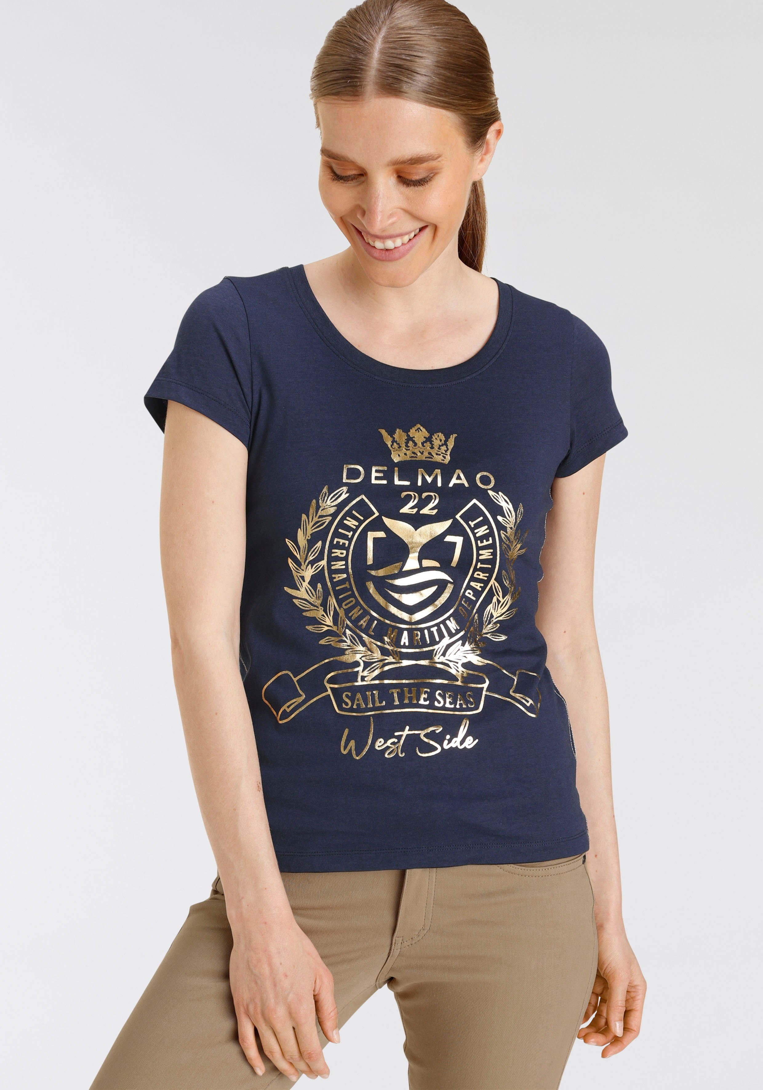 DELMAO T-Shirt mit hochwertigem, goldfarbenem Folienprint - NEUE MARKE