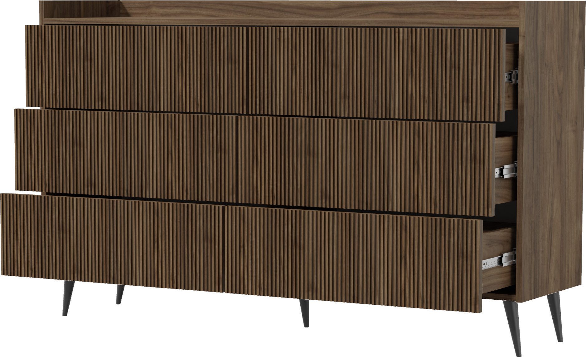 WFL GROUP Sideboard Arysa für Wohnzimmer, Schlafzimmer (erhältlich in 2 Größen – 125/150 cm Breit), griffloser Sideboard mit gerillte Fronten