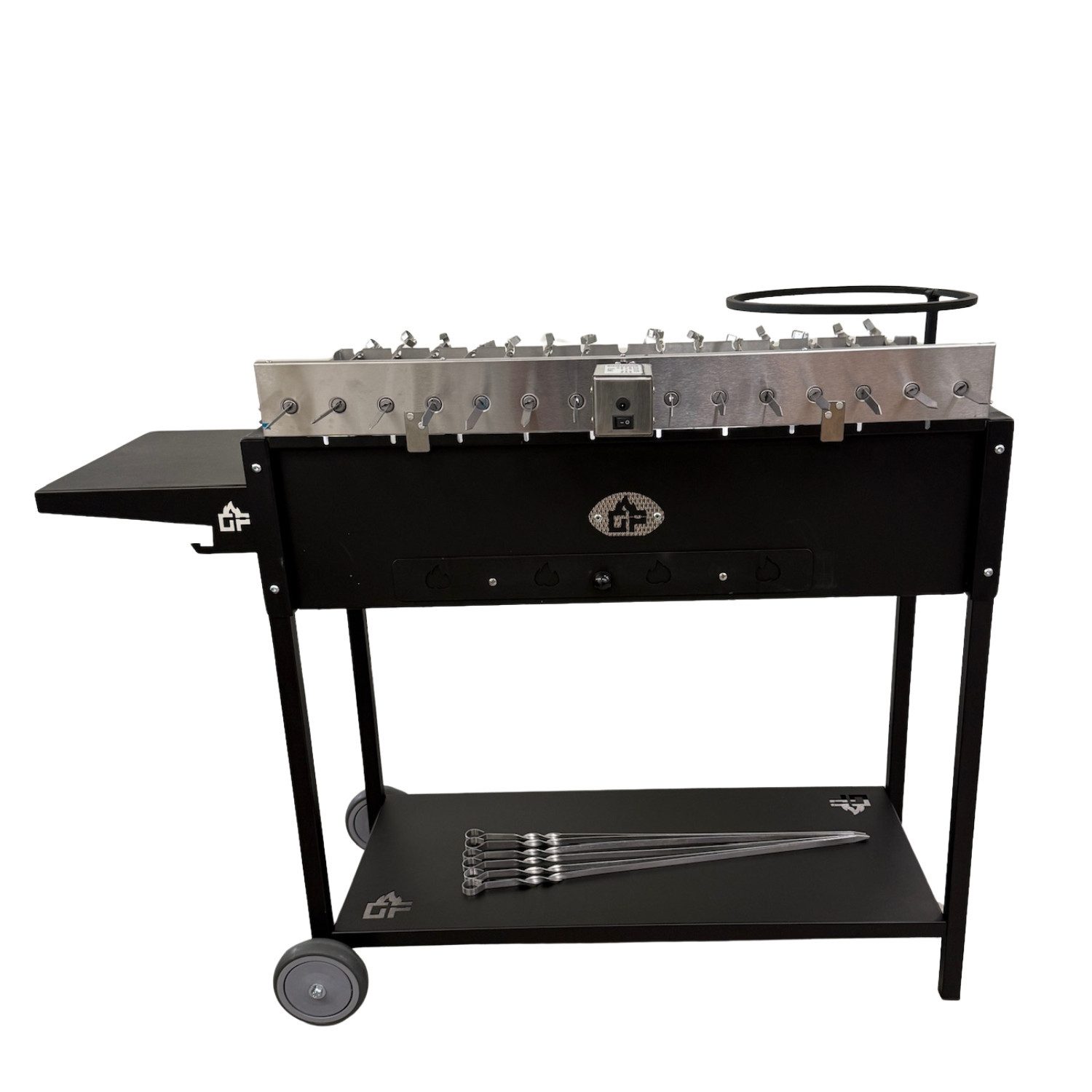 Grillpeter Holzkohlegrill Mangal Batyr 80 mit 15er Drehspieß Edelstahlmotor Spießen