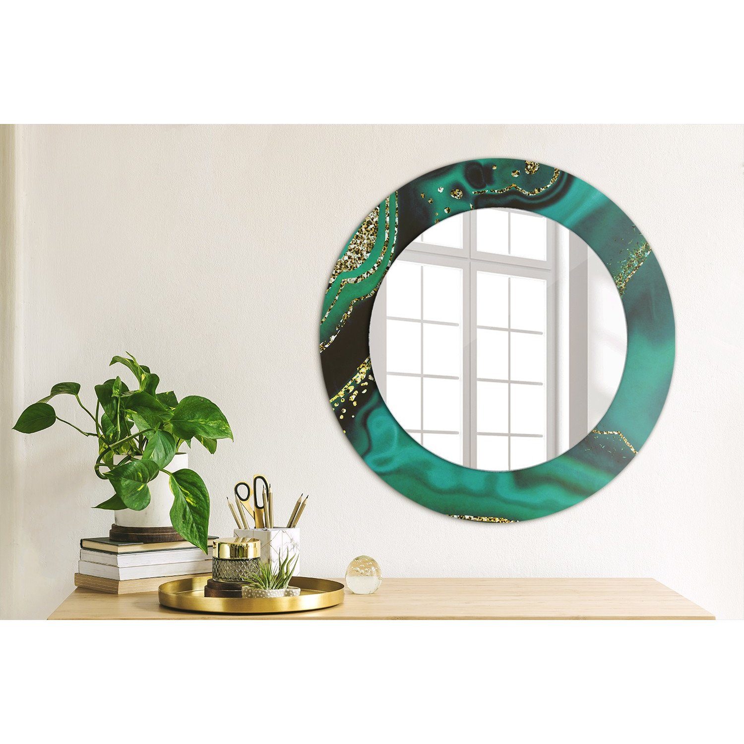 Modern Spiegel Wandmontage Spiegel Rund: Grün Aufdruck Smaragd Wandspiegel Ø50cm Tulup mit
