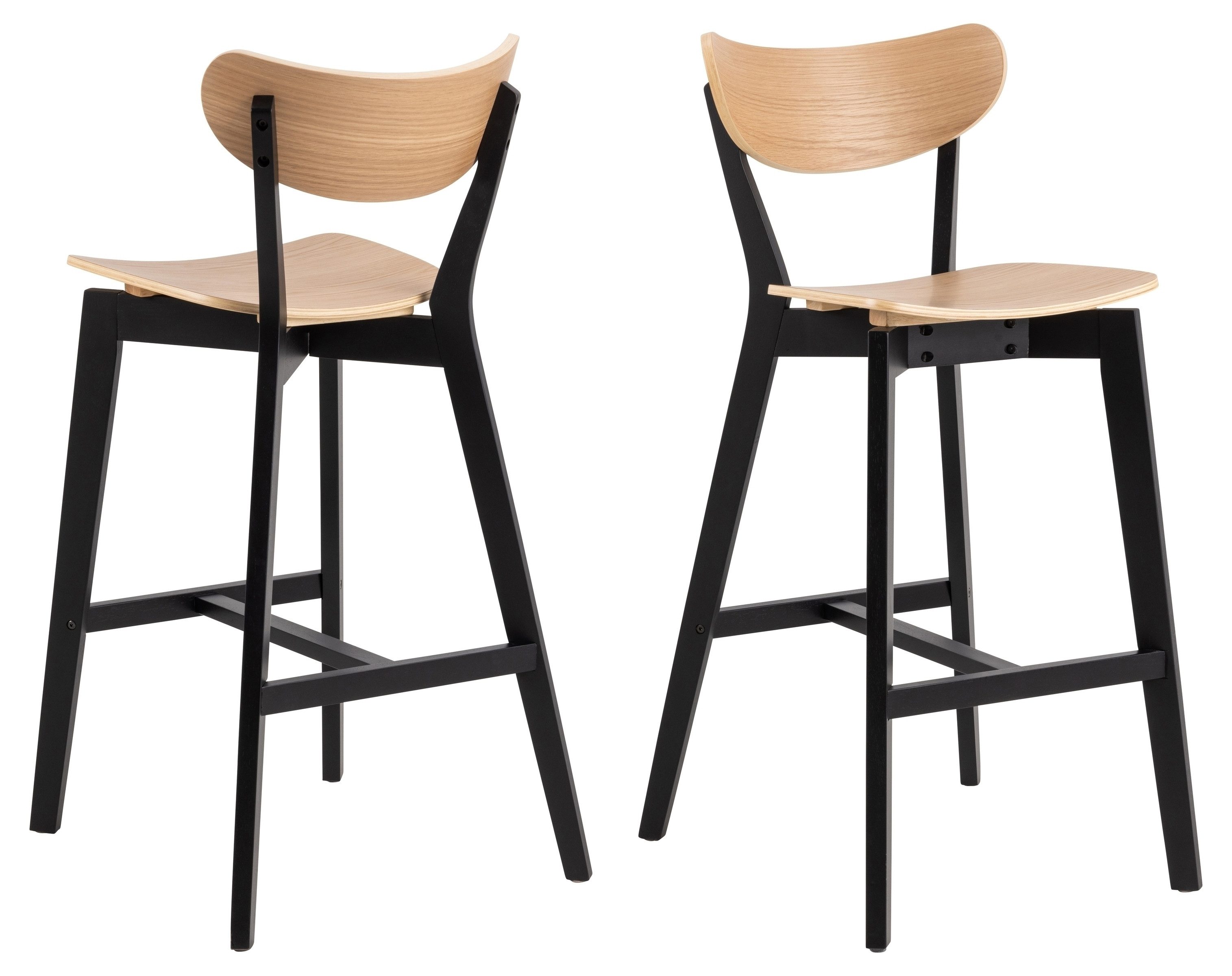 Barhocker (2er-Set) in Eiche; schwarz, Massivholz - 45x105x49cm (BxHxT)