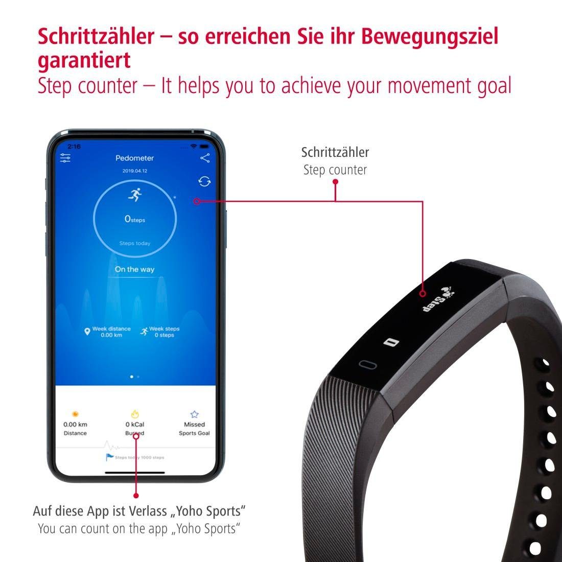 Fit Puls, (0,86 Touch, Fitness Track Uhr Hama Finger Entfernung, 1900 Kalorien, Schritte, Uhr/Pulsuhr/Schrittzähler/App Zoll), Funktionen: Smartwatch Tracker,