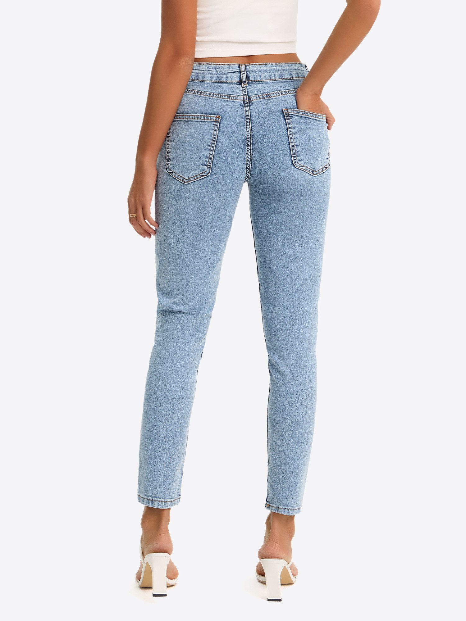 Imily Bela 7/8-Jeans Damen High-Waist Ankle-Jeans Slim Fit Denim (Packung, 1-tlg., 1per-Pack) in Unifarbe