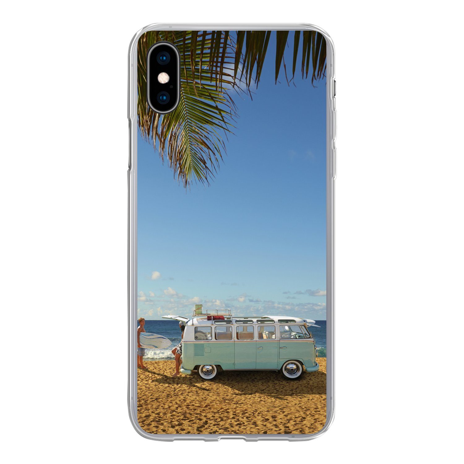 MuchoWow Handyhülle für Apple iPhone XS Strand - Bus - Surfen, Smartphone-Bumper, Print, Handy Schutzhülle Dünn