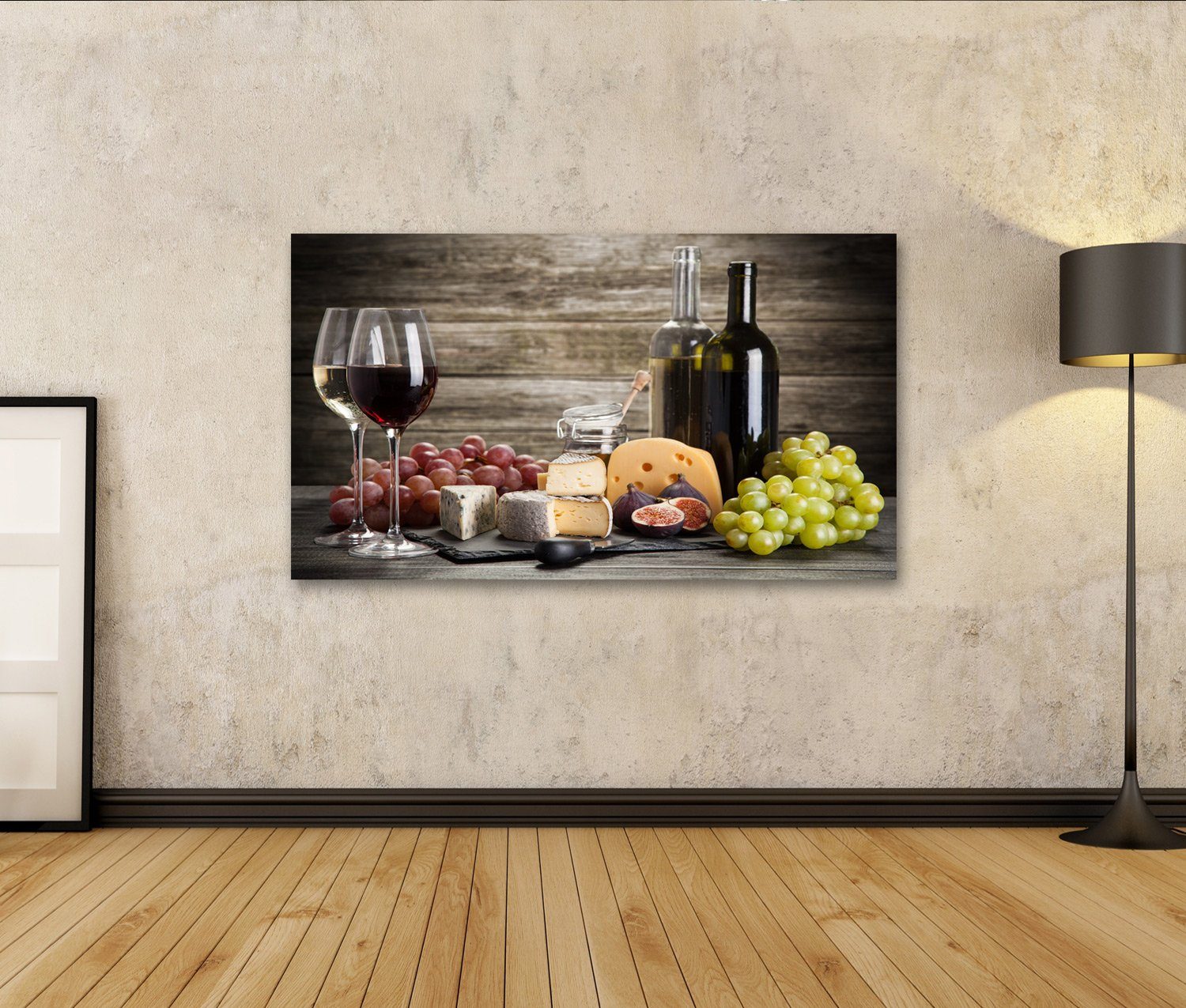 islandburner Leinwandbild Bild auf Leinwand Wein Und Käse Stillleben Wandbi günstig online kaufen