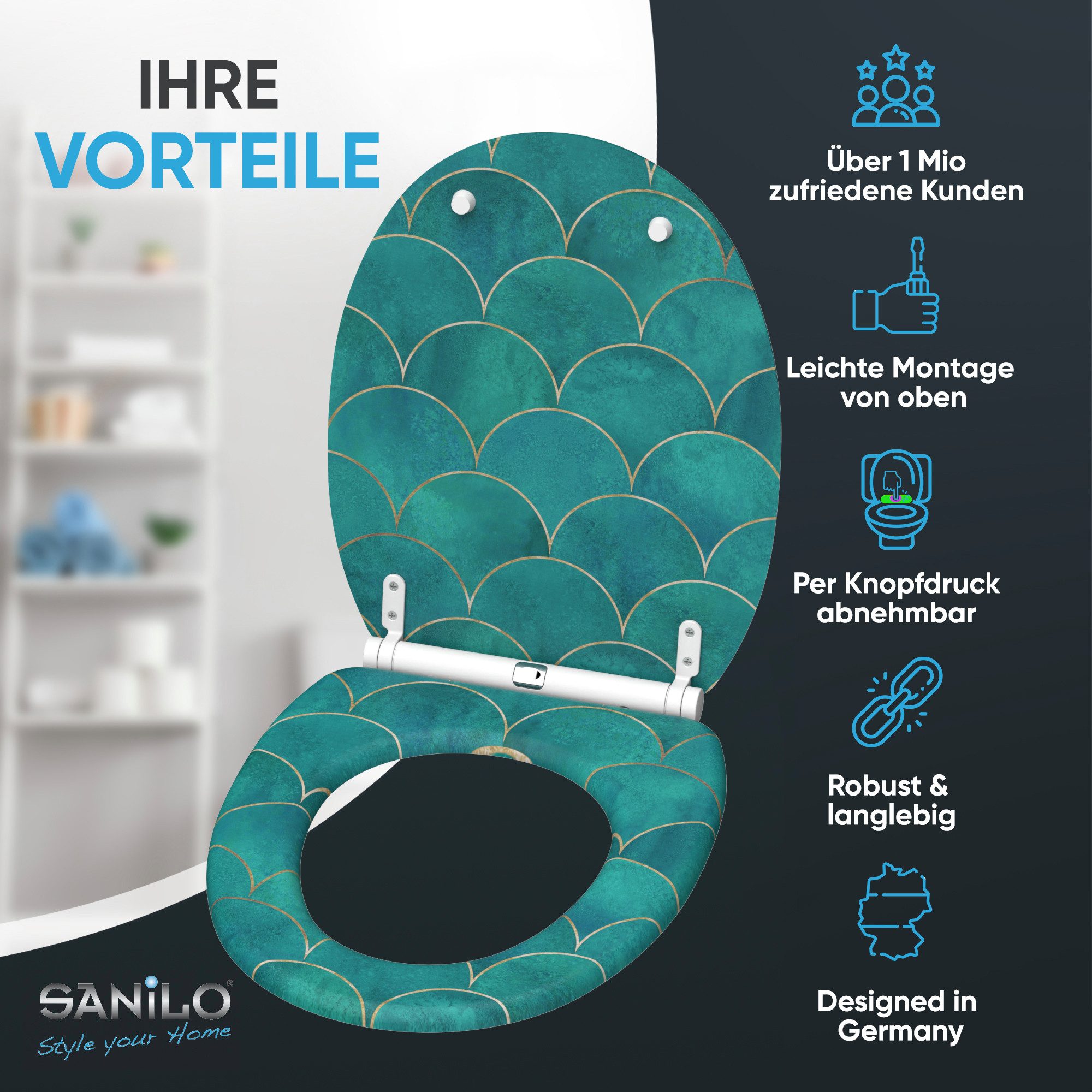 Sanilo WC-Sitz Aquarell mit Absenkautomatik & Quick Release, Premium Toilettendeckel, abnehmbar, leichte Montage von oben – Bild 2 von 5