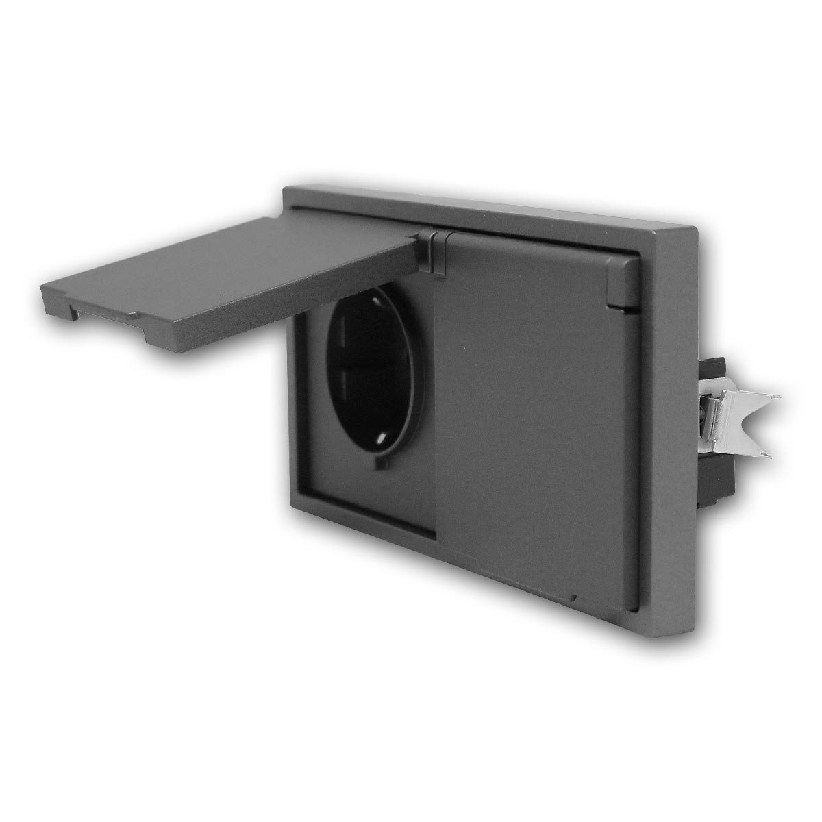 McPower Unterputz-Steckdose SHALLOW 2-fach Steckdose IP44 anth 250V/16A Rahmen