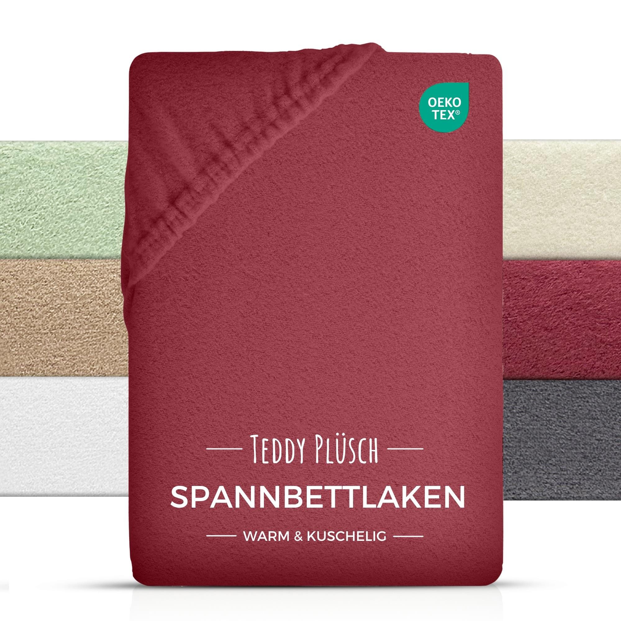 Carpe Sonno Spannbettlaken Teddy Plüsch Winter Bettlaken 90x200 100x200 140x200 180x200 200x200, Fleece, Gummizug: rundum, (1 Stück), Warmes Spannbettlaken 180x200 Kuscheliges Spannbetttuch Rot