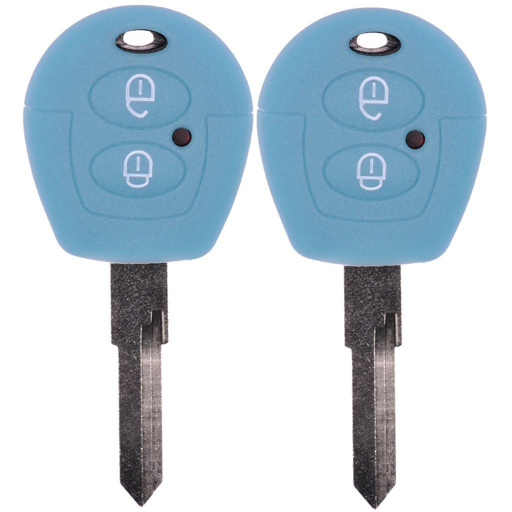 mt-key Schlüsseltasche 2x Autoschlüssel Silikon Schutzhülle im 2er-Set, für VW SEAT Skoda T4 Fox Sharan Polo Cordoba 2 Tasten Fernbedienung Fluoreszierend Blau