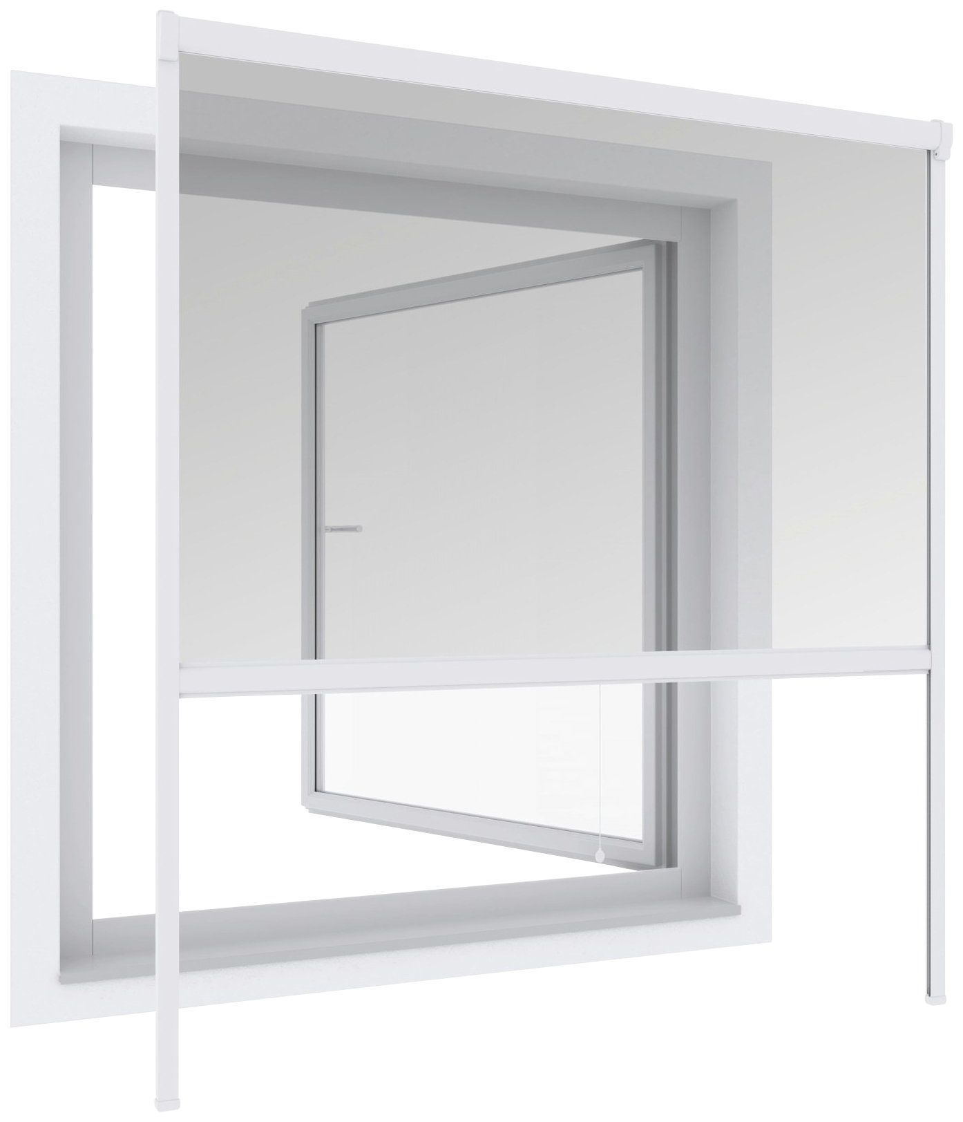 Insektenschutzrollo Plus für Fenster, Fliegengitter Rollo aus Alu, Windhager, transparent, mit Bohren/ohne Bohren, verschraubt, Mückennetz zum einfachen Öffnen, Schließen, 130 x 160 cm, weiß