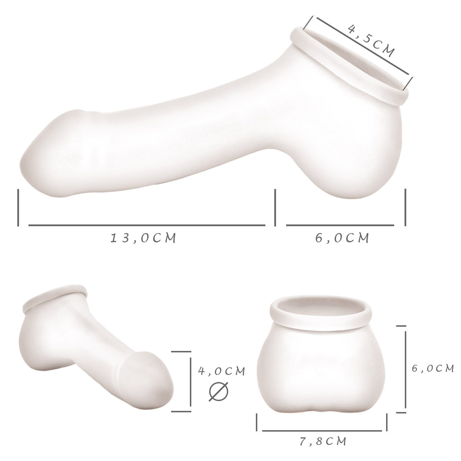 und Toylie mit Hodensack Latex-Penishülle 4.5», Penishülle Semi-Transparent, ausgeformter Eichel Toylie «ADAM