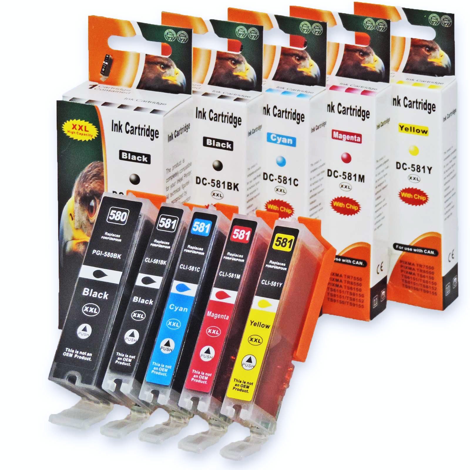 Kompatibel Canon CLI-581 XXL, PGI-580 XXL, 2078C005 Multipack 5-Farben Tintenpatrone (für Canon Pixma TR 8550 und weitere)