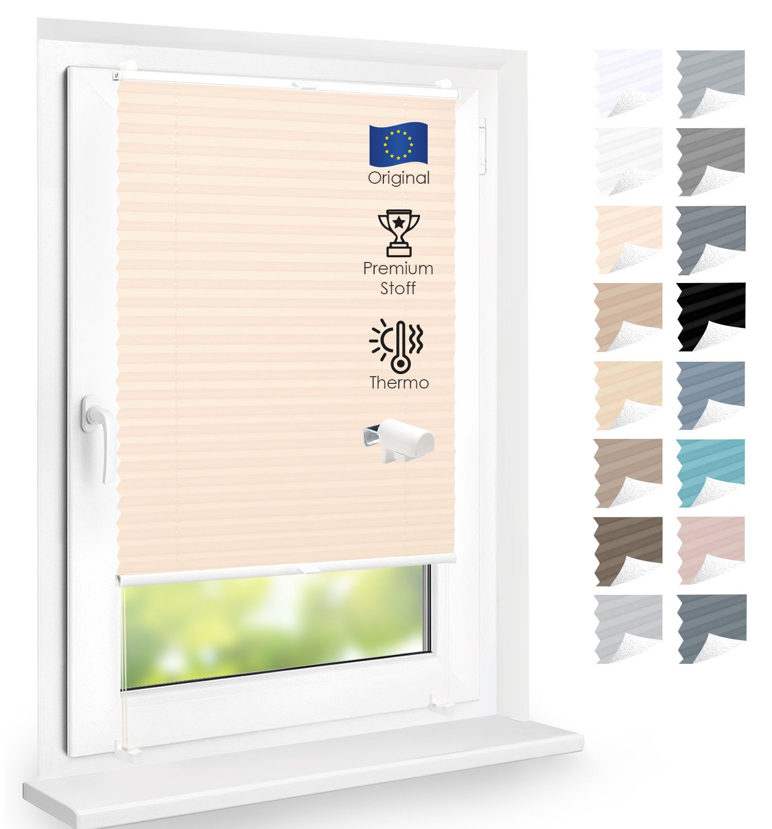 DomDeco Plissee Premium Thermo Plissee ohne Bohren, Sichtschutz, lichtdurchlässig, blickdicht, Klemmfix, Thermo-Wärmeschutz, verdunkelnd, blickdicht, Stufenlos